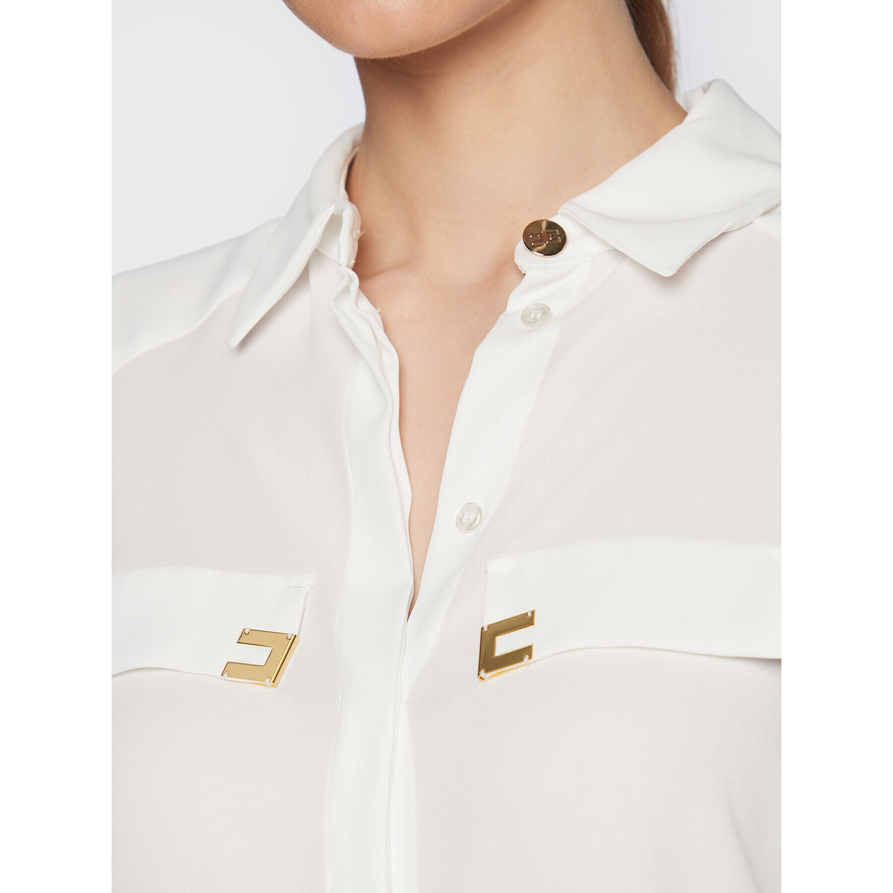 Elisabetta Franchi Риза CA-013-31E2-V300 Бял Relaxed Fit - Pepit.bg
