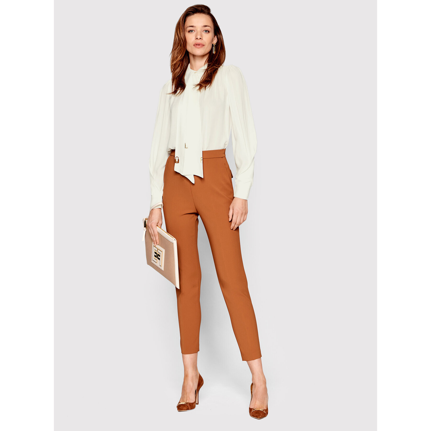 Elisabetta Franchi Риза CA-019-21E2-V300 Бял Regular Fit - Pepit.bg