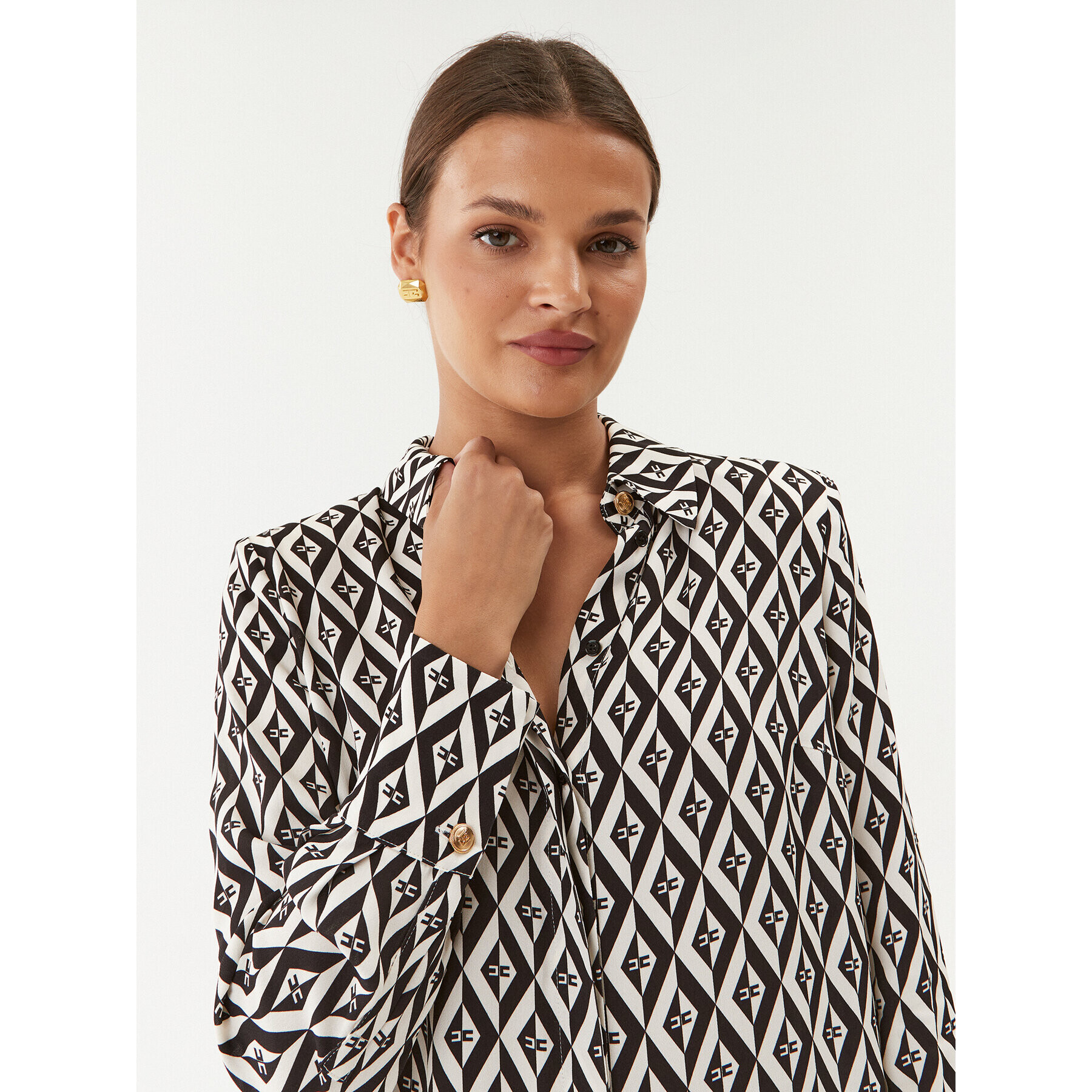 Elisabetta Franchi Риза CA-024-36E2-V350 Бял Regular Fit - Pepit.bg