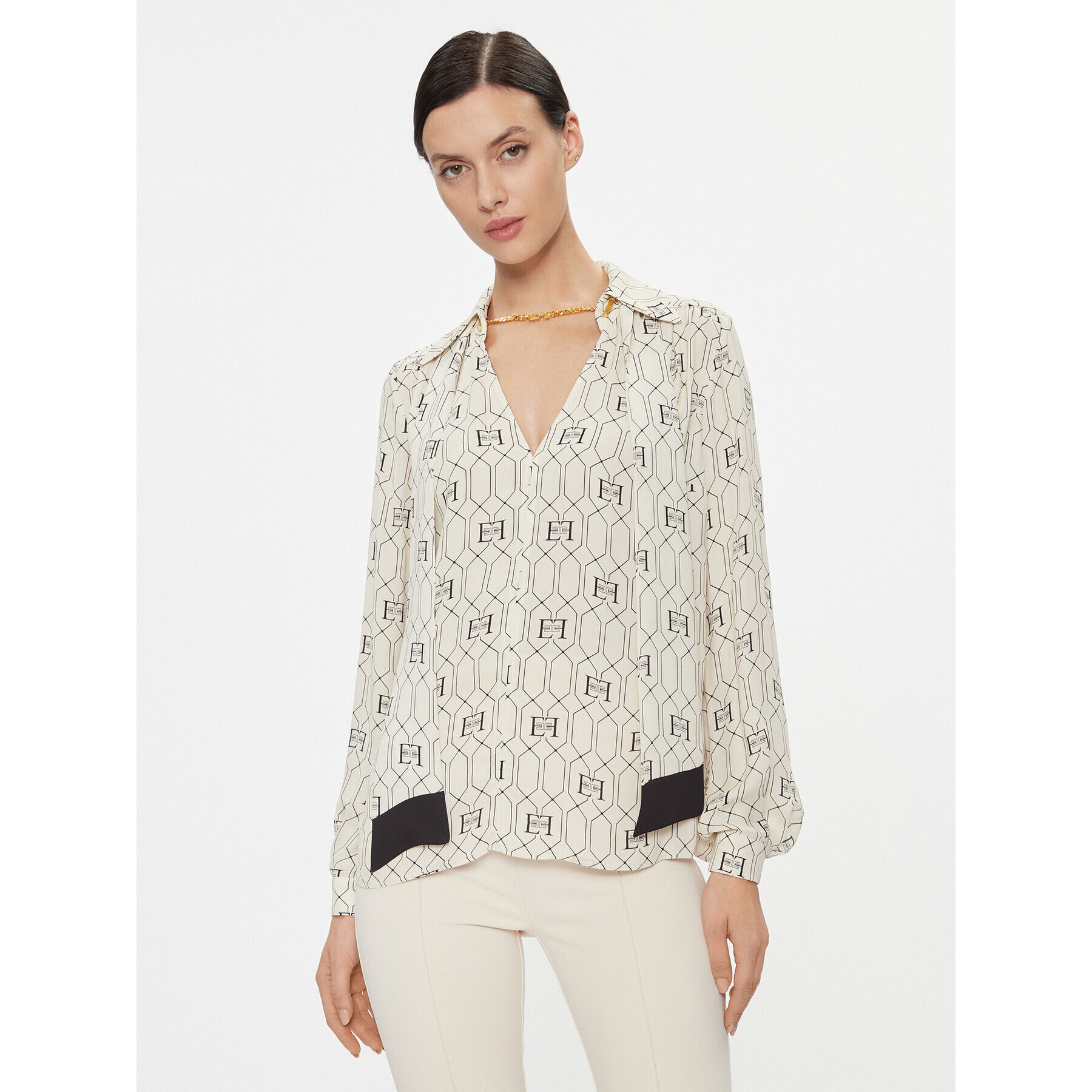 Elisabetta Franchi Риза CA-034-37E2-V430 Екрю Regular Fit - Pepit.bg