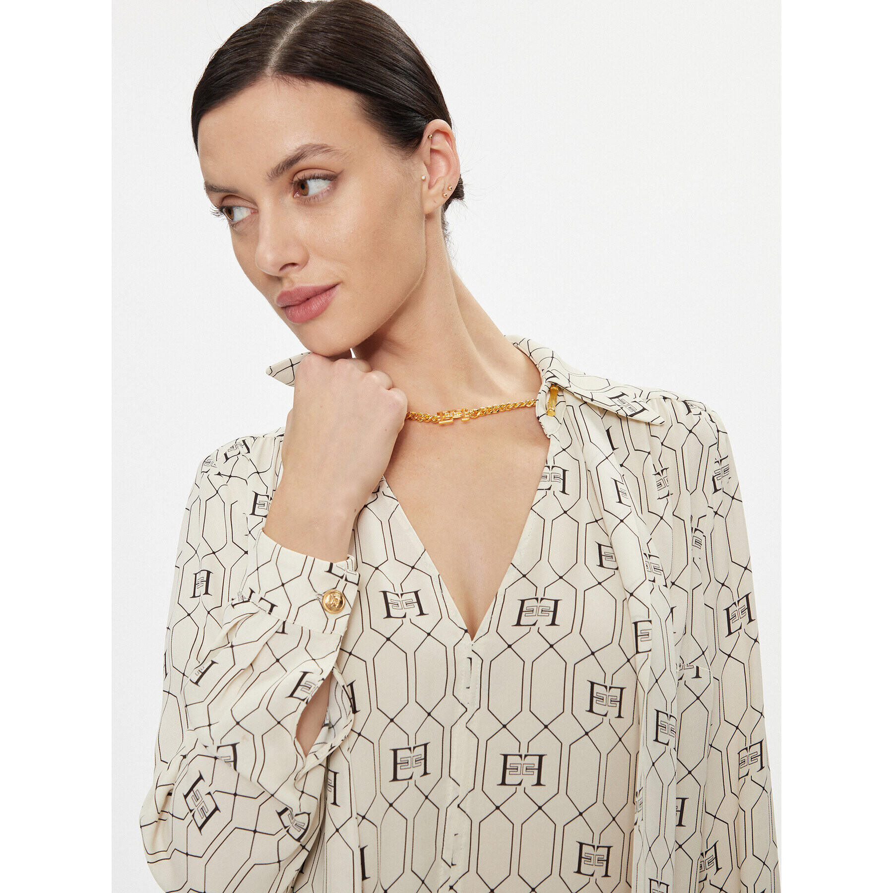 Elisabetta Franchi Риза CA-034-37E2-V430 Екрю Regular Fit - Pepit.bg