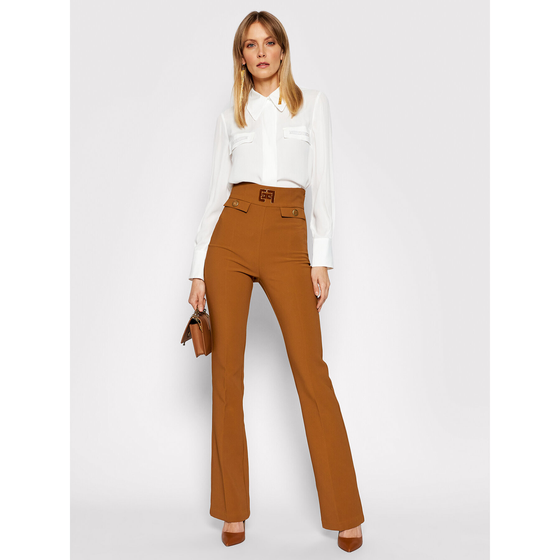 Elisabetta Franchi Риза CA-281-11E2-V310 Бял Straight Fit - Pepit.bg
