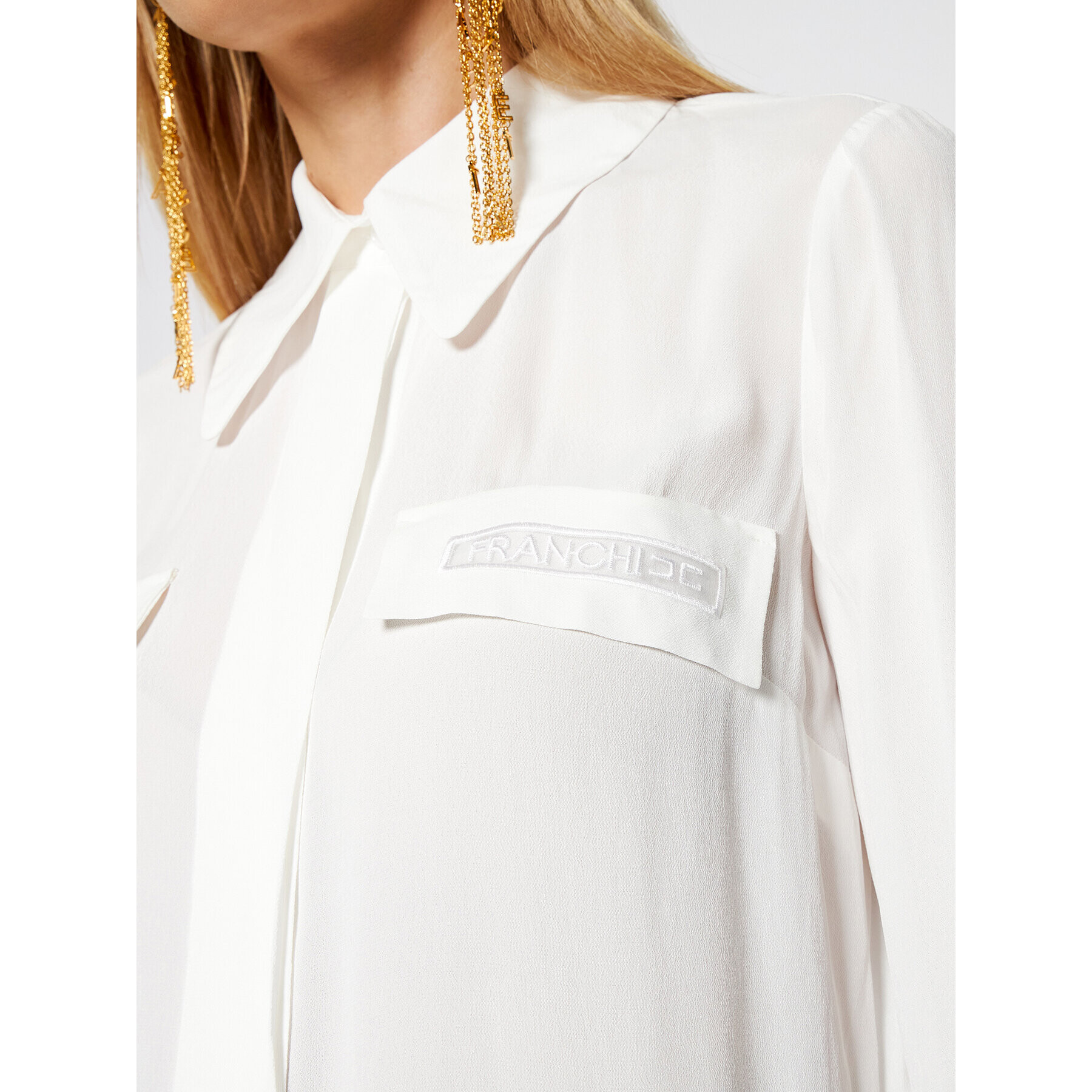 Elisabetta Franchi Риза CA-281-11E2-V310 Бял Straight Fit - Pepit.bg