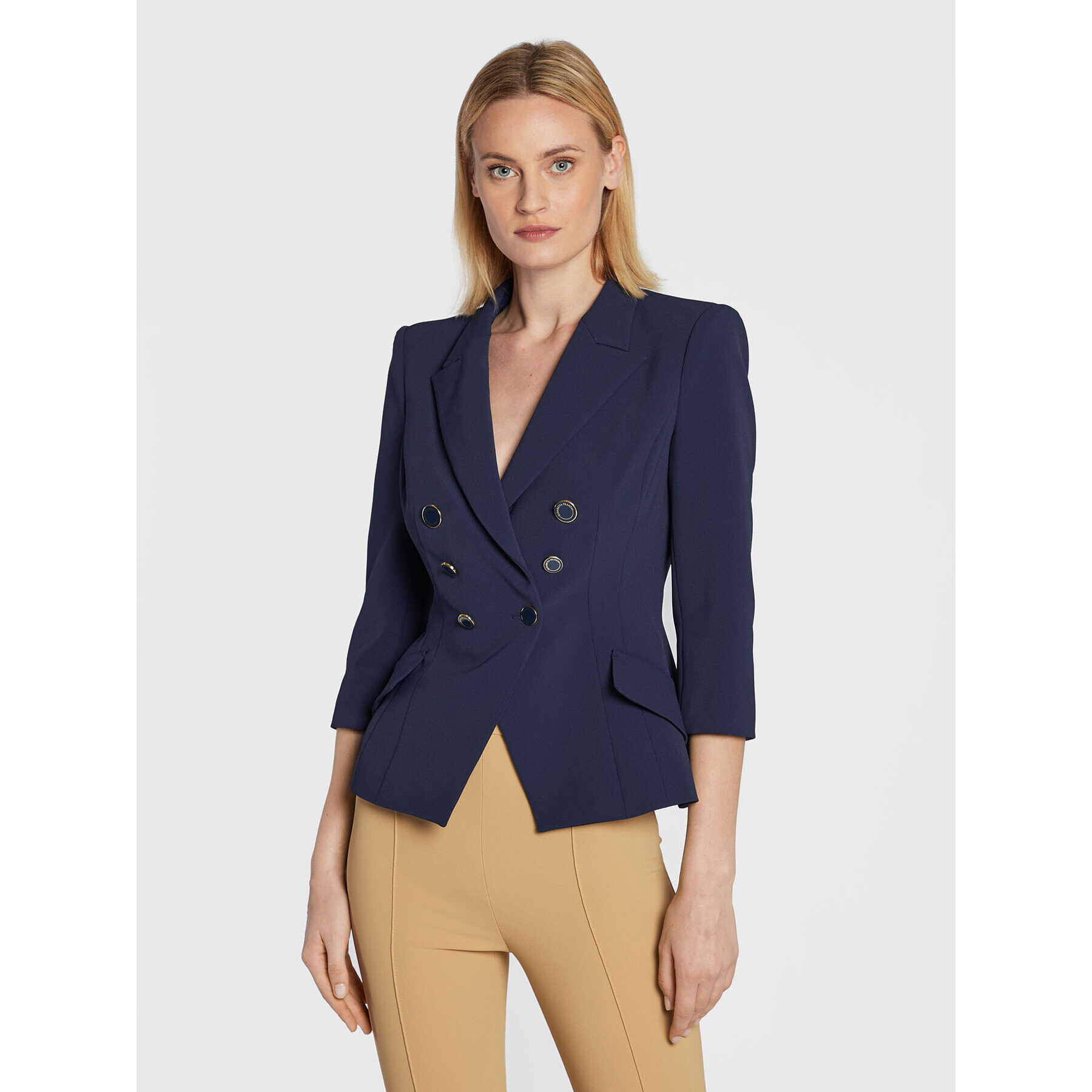 Elisabetta Franchi Сако GI-030-26E2-V500 Тъмносин Slim Fit - Pepit.bg