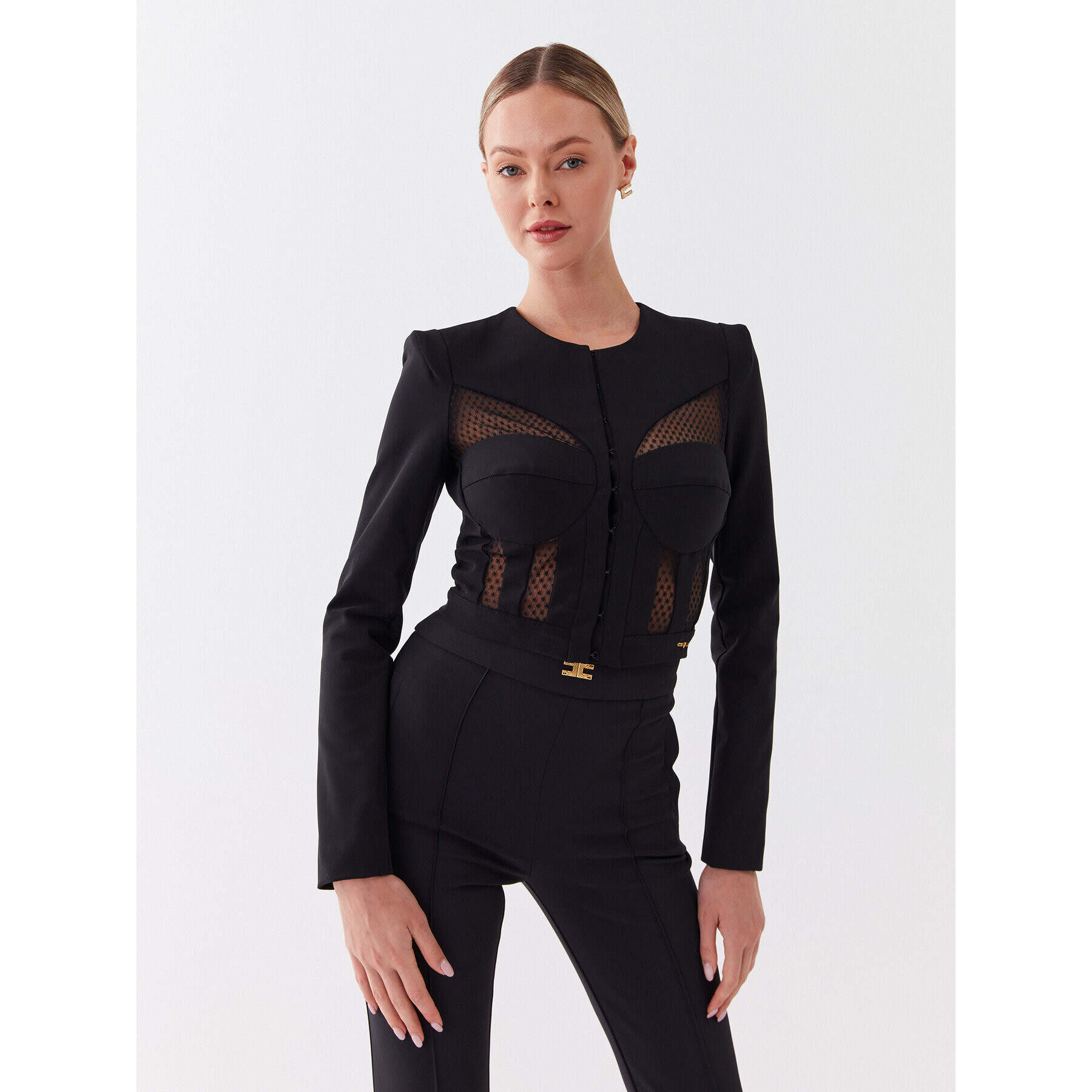 Elisabetta Franchi Сако GI-071-32E2-V450 Черен Slim Fit - Pepit.bg