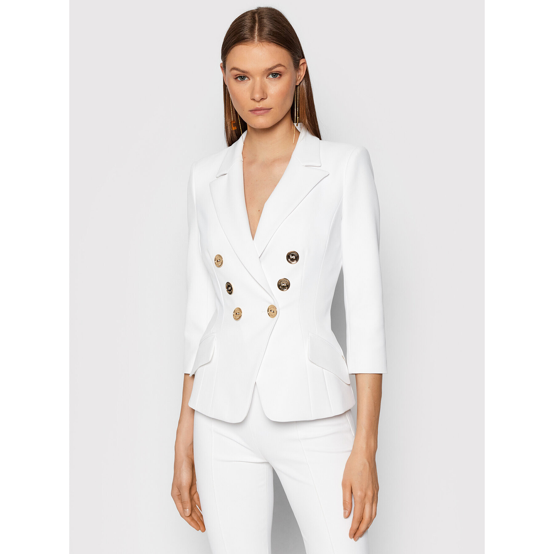 Elisabetta Franchi Сако GI-971-16E2-V500 Бял Slim Fit - Pepit.bg