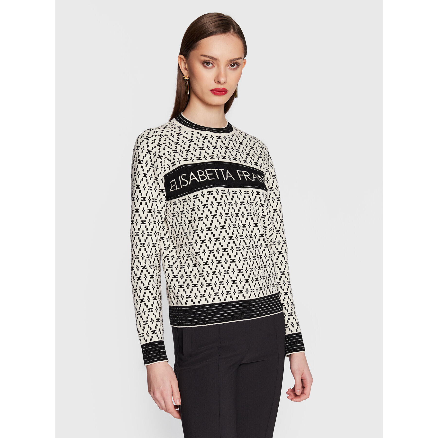 Elisabetta Franchi Суитшърт MK-09Q-31E2-V400 Екрю Regular Fit - Pepit.bg