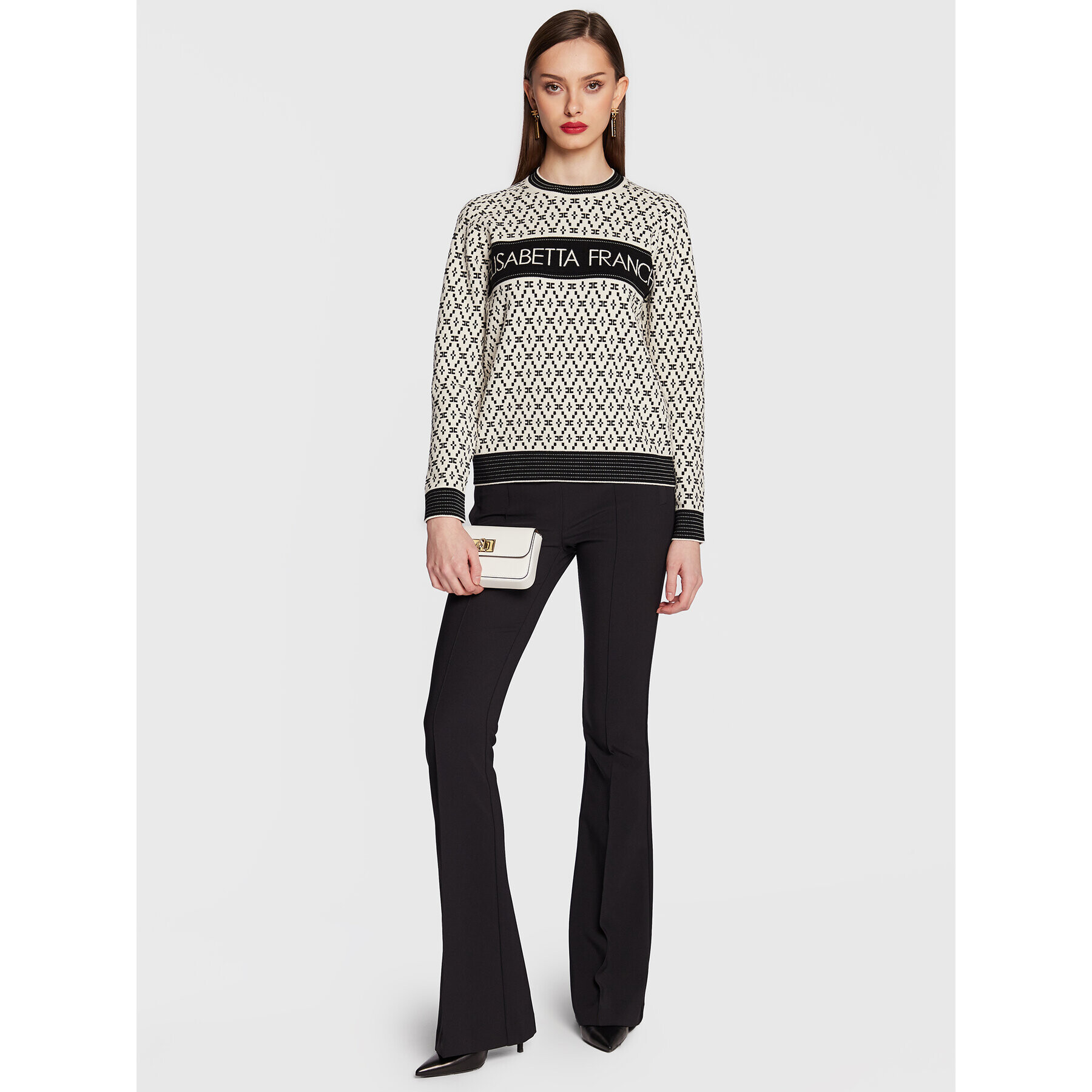 Elisabetta Franchi Суитшърт MK-09Q-31E2-V400 Екрю Regular Fit - Pepit.bg
