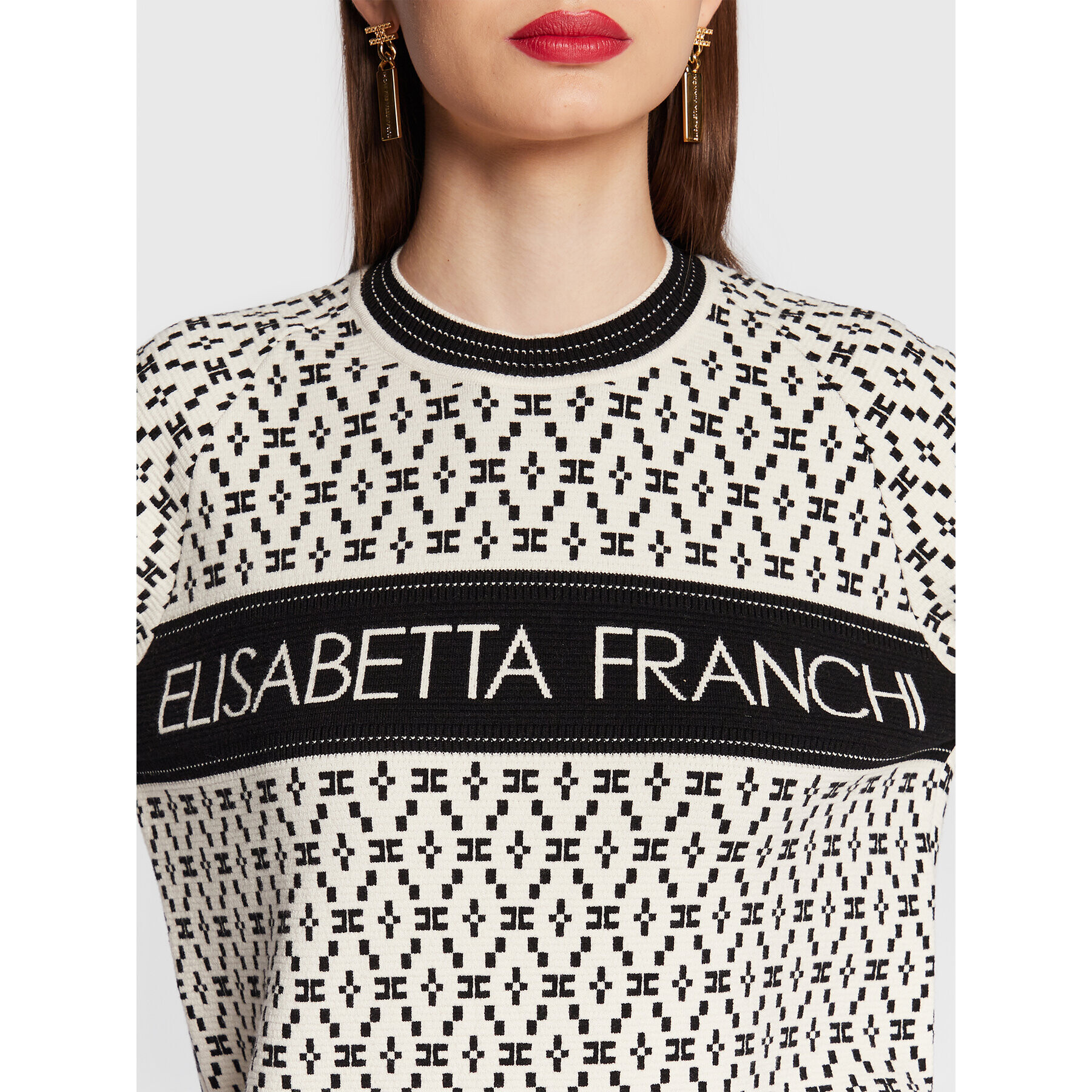 Elisabetta Franchi Суитшърт MK-09Q-31E2-V400 Екрю Regular Fit - Pepit.bg