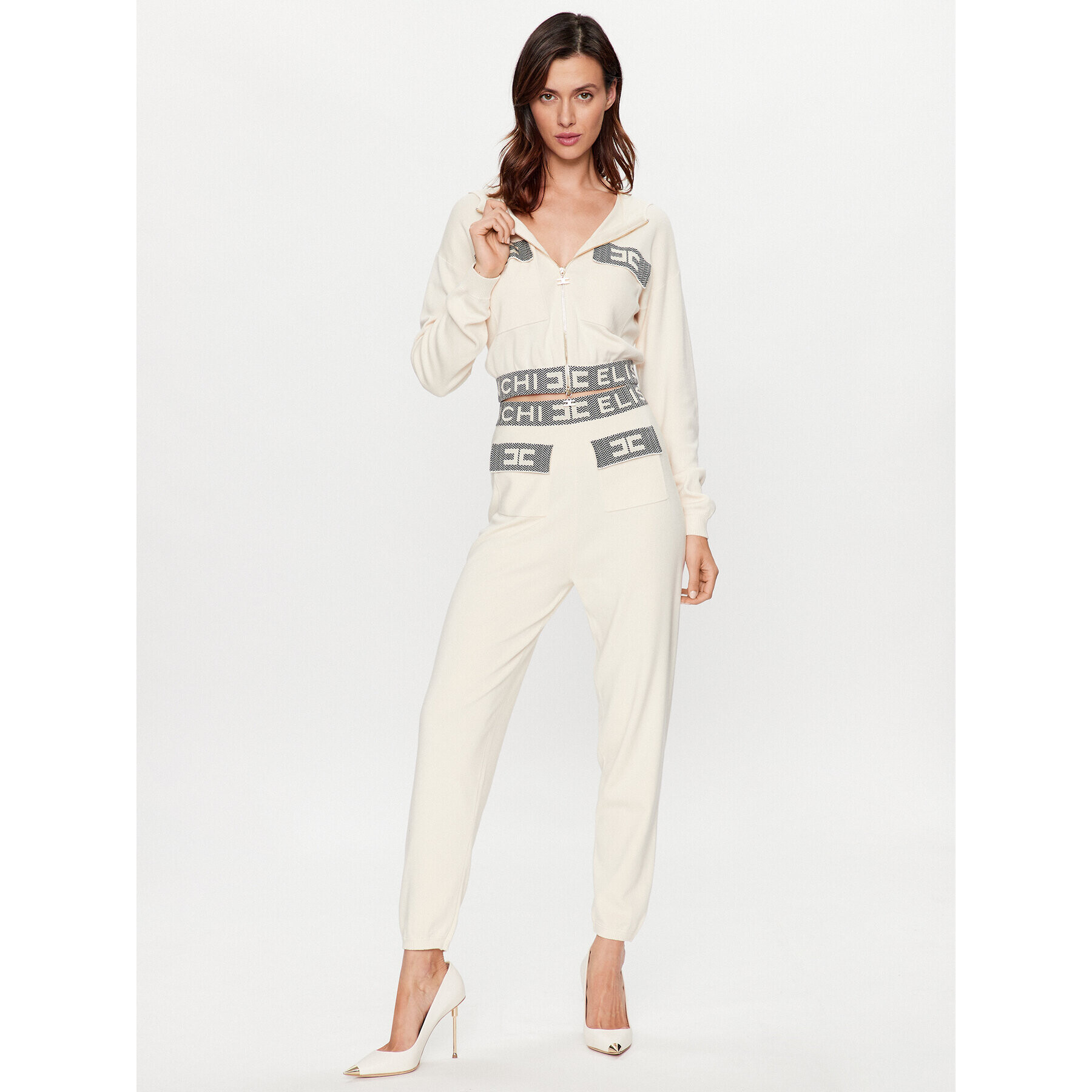 Elisabetta Franchi Суитшърт MK-76S-36E2-000101 Бежов Cropped Fit - Pepit.bg