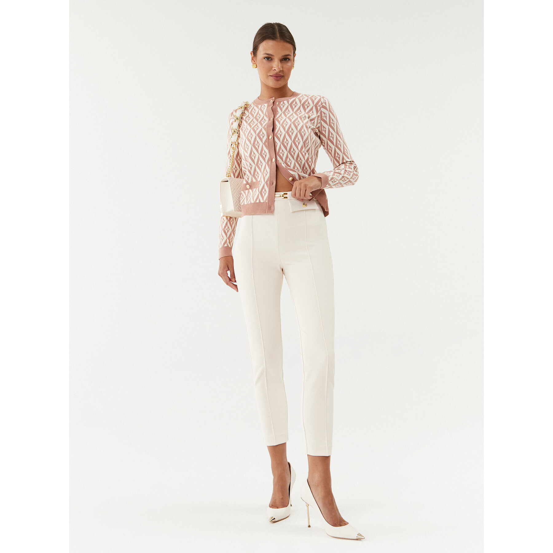 Elisabetta Franchi Текстилни панталони PA-008-36E2-V260 Бежов Slim Fit - Pepit.bg