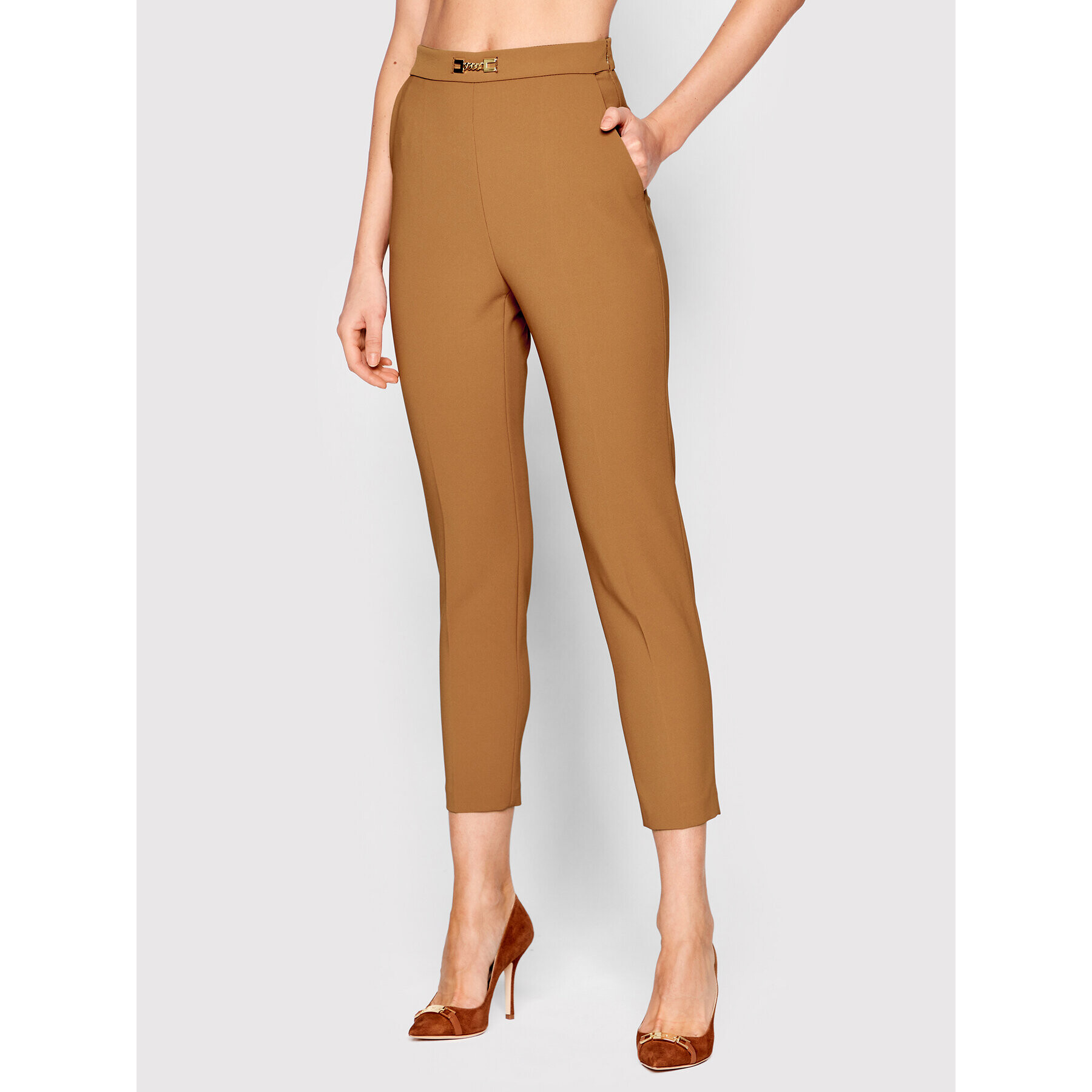 Elisabetta Franchi Текстилни панталони PA-010-21E2-V280 Кафяв Slim Fit - Pepit.bg