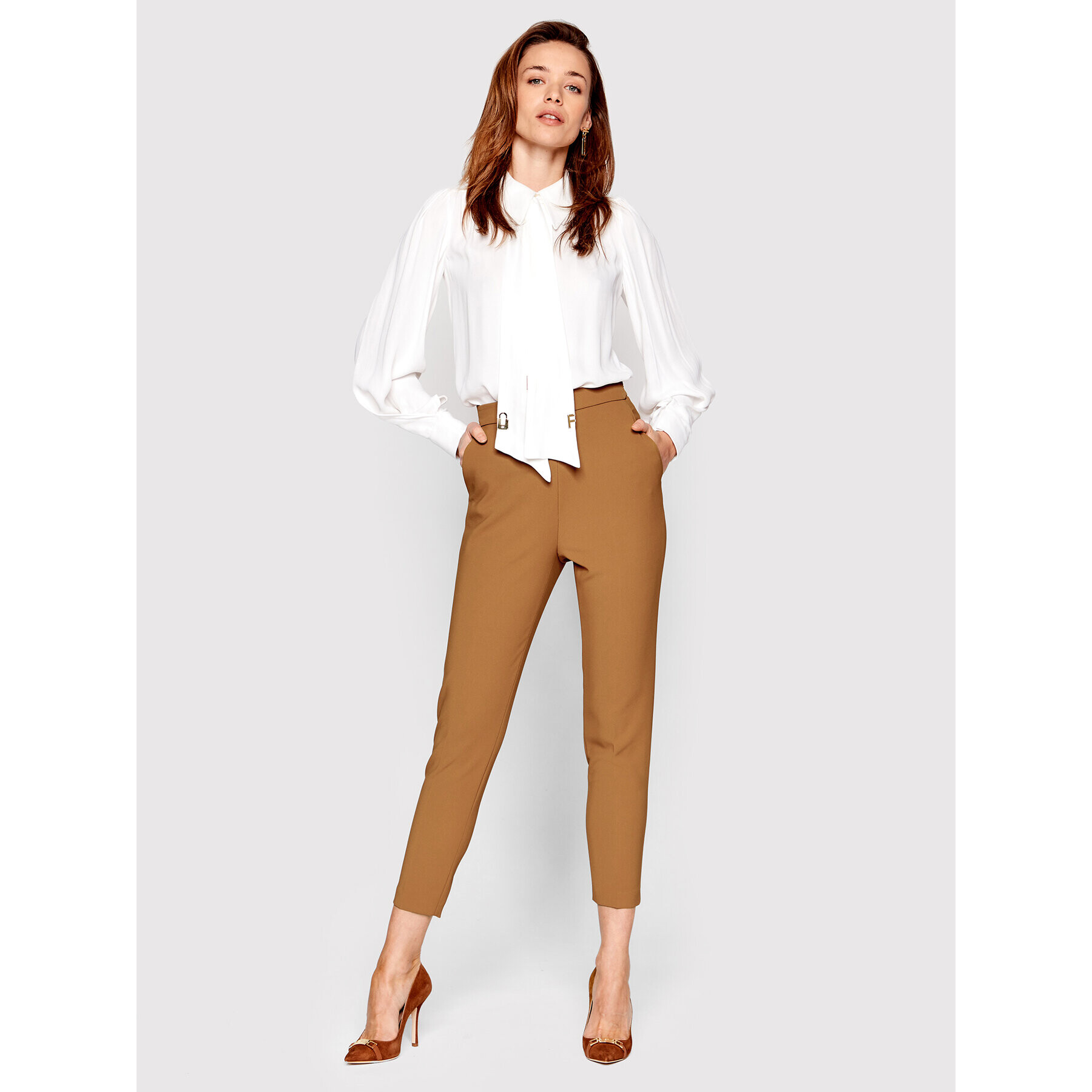 Elisabetta Franchi Текстилни панталони PA-010-21E2-V280 Кафяв Slim Fit - Pepit.bg