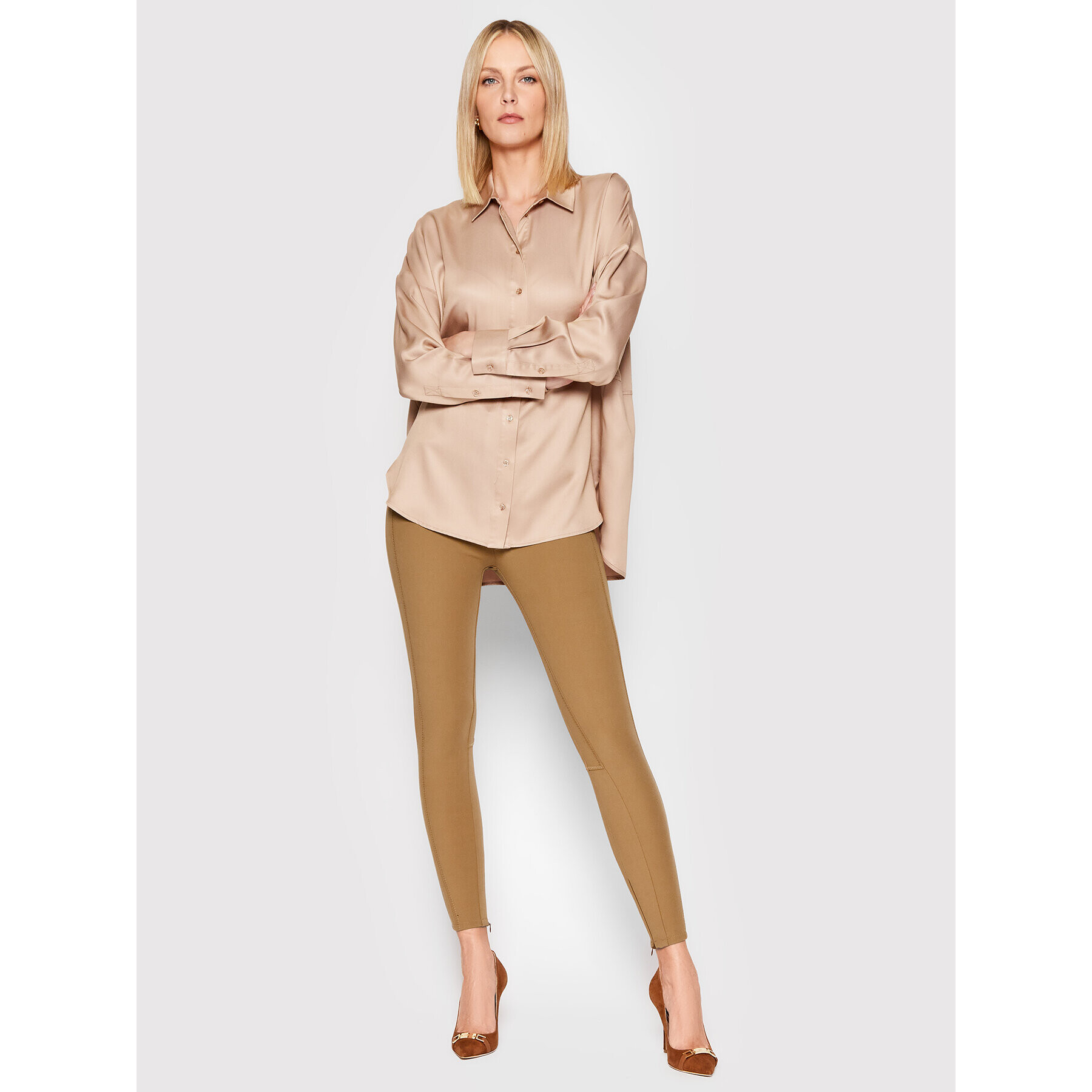 Elisabetta Franchi Текстилни панталони PA-011-16E3-V360 Кафяв Skinny Fit - Pepit.bg