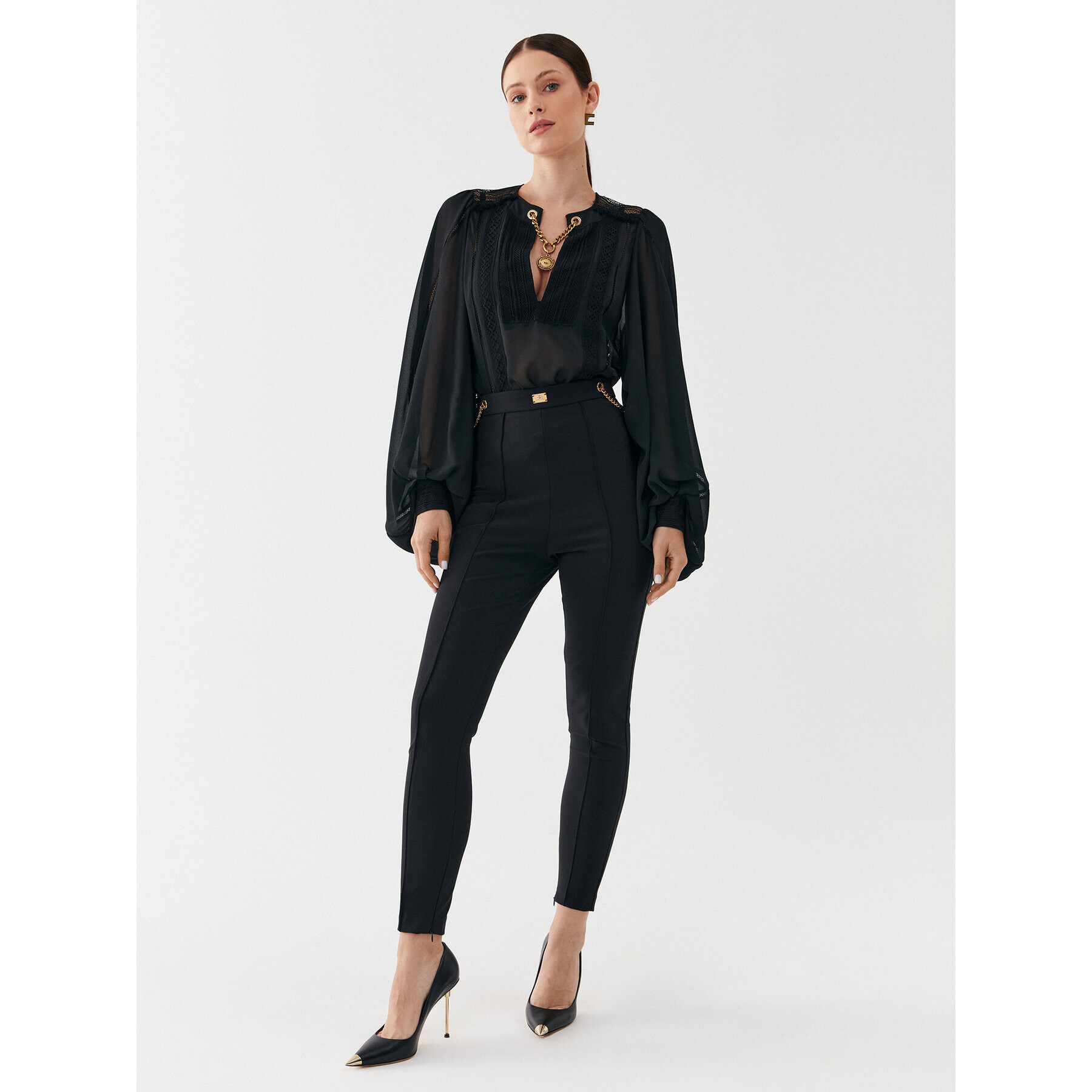 Elisabetta Franchi Текстилни панталони PA-020-36E2-V390 Черен Slim Fit - Pepit.bg