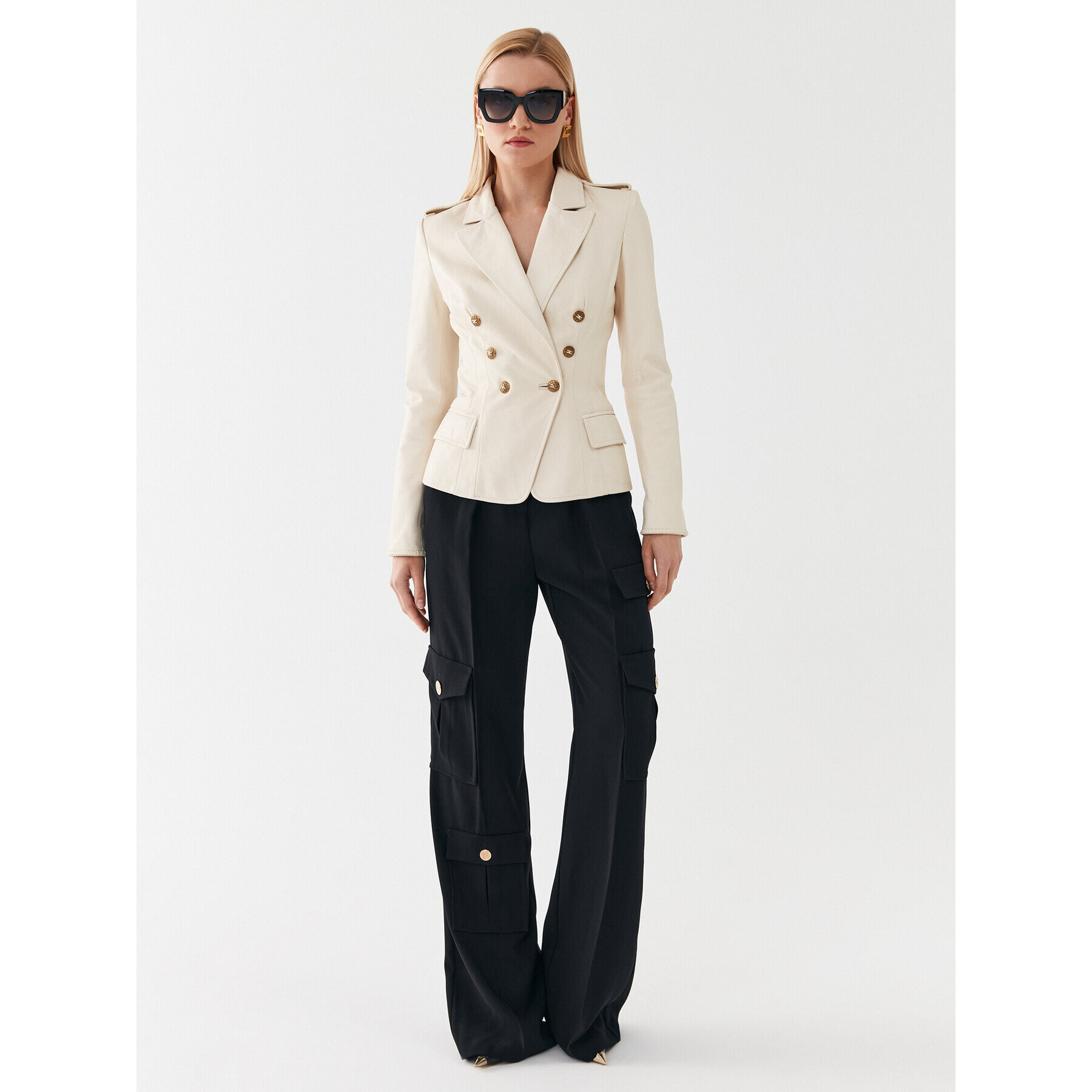 Elisabetta Franchi Текстилни панталони PA-029-36E2-V440 Черен Straight Fit - Pepit.bg