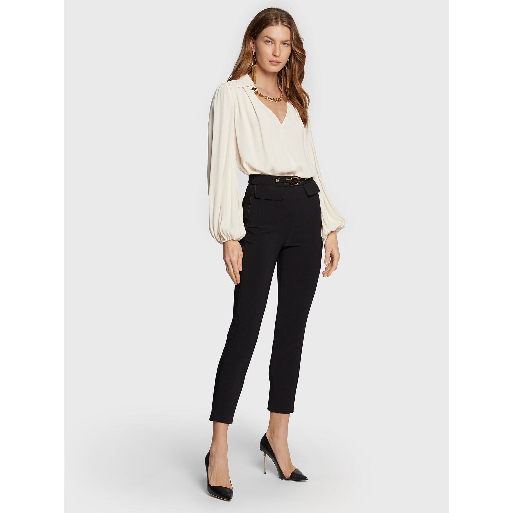 Elisabetta Franchi Текстилни панталони PA-035-27E2 Черен Slim Fit - Pepit.bg