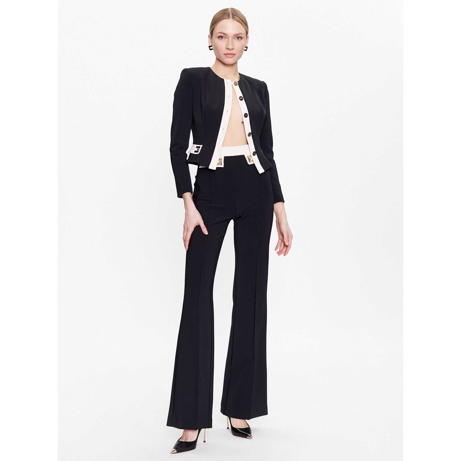 Elisabetta Franchi Текстилни панталони PA-044-31E2-V280 Черен Flare Fit - Pepit.bg