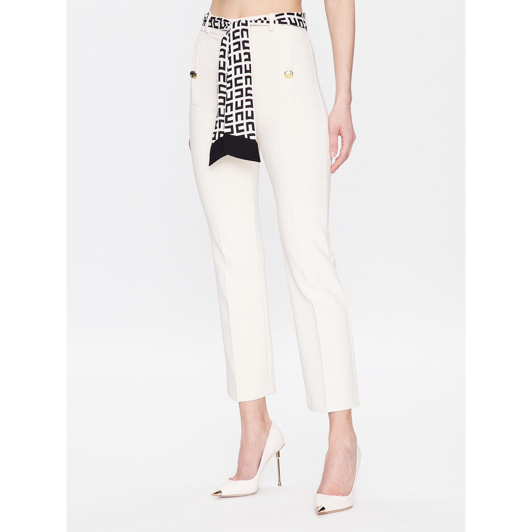 Elisabetta Franchi Текстилни панталони PA-059-31E2-V290 Екрю Bootcut Fit - Pepit.bg
