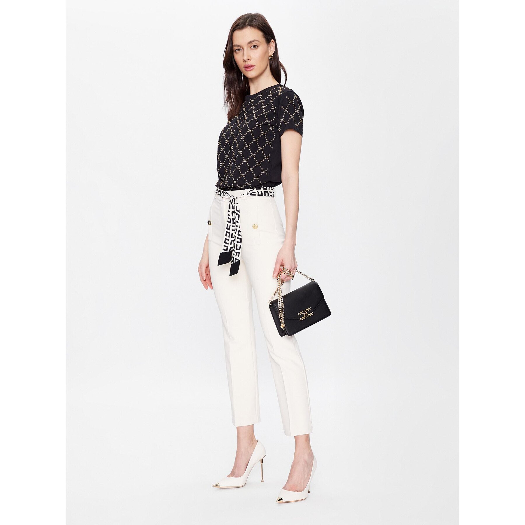 Elisabetta Franchi Текстилни панталони PA-059-31E2-V290 Екрю Bootcut Fit - Pepit.bg