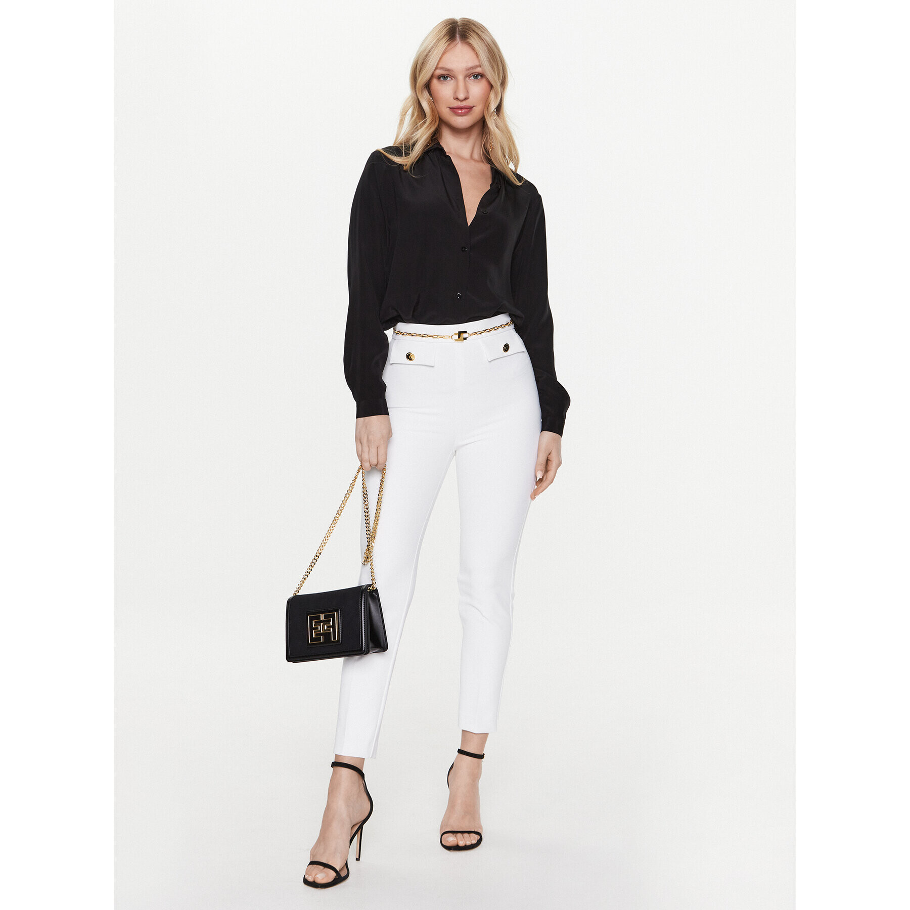 Elisabetta Franchi Текстилни панталони PA-060-32E2-V320 Бял Slim Fit - Pepit.bg