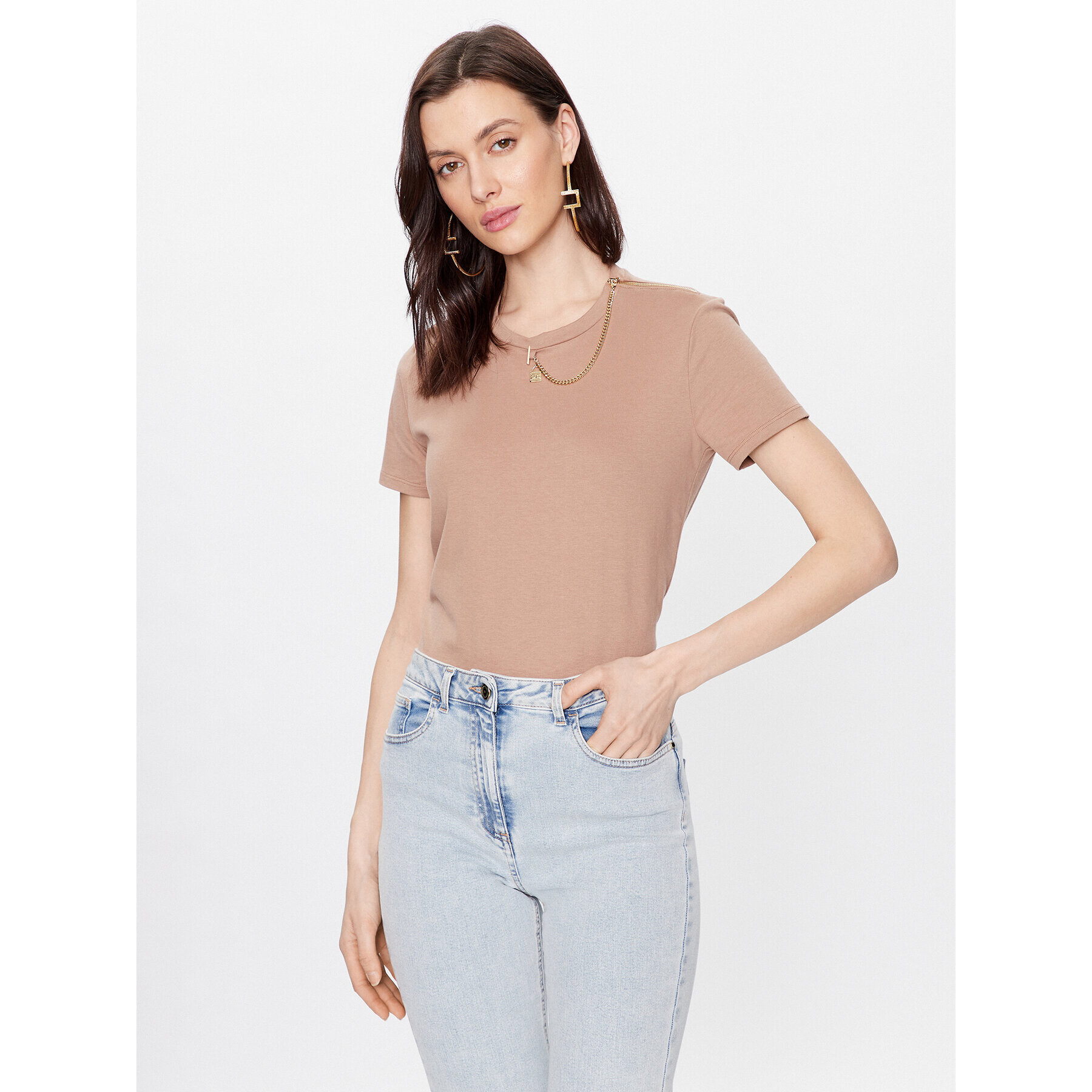 Elisabetta Franchi Тишърт MA-008-31E2-V160 Бежов Regular Fit - Pepit.bg