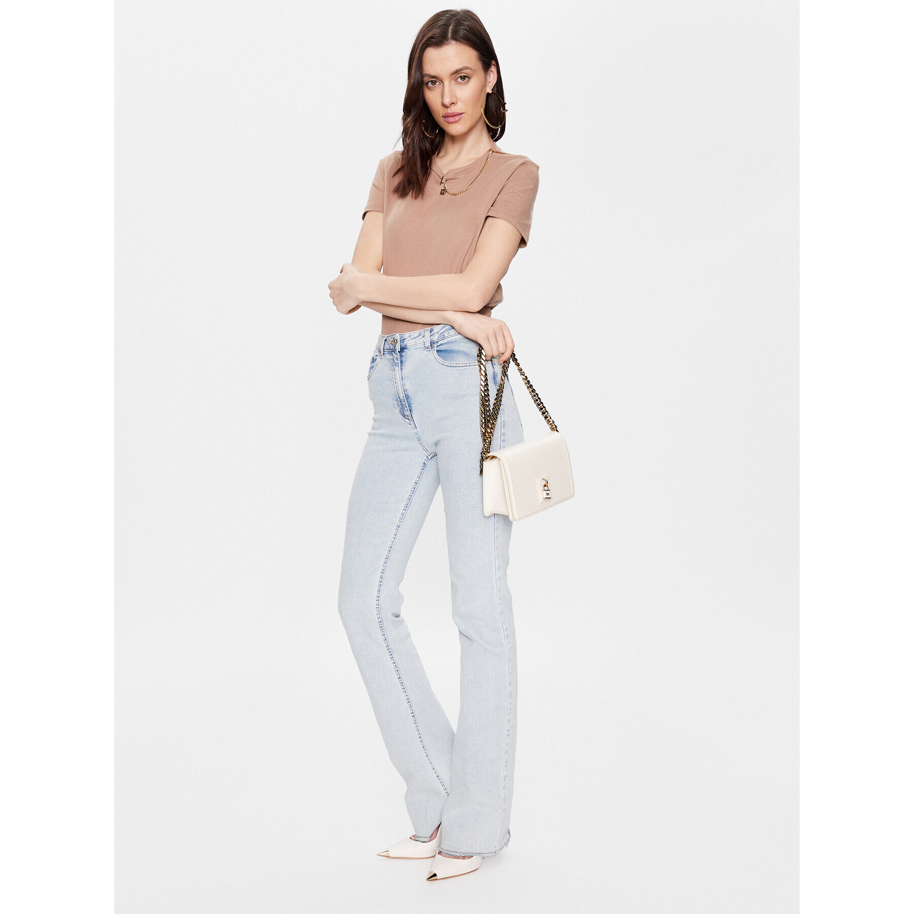 Elisabetta Franchi Тишърт MA-008-31E2-V160 Бежов Regular Fit - Pepit.bg