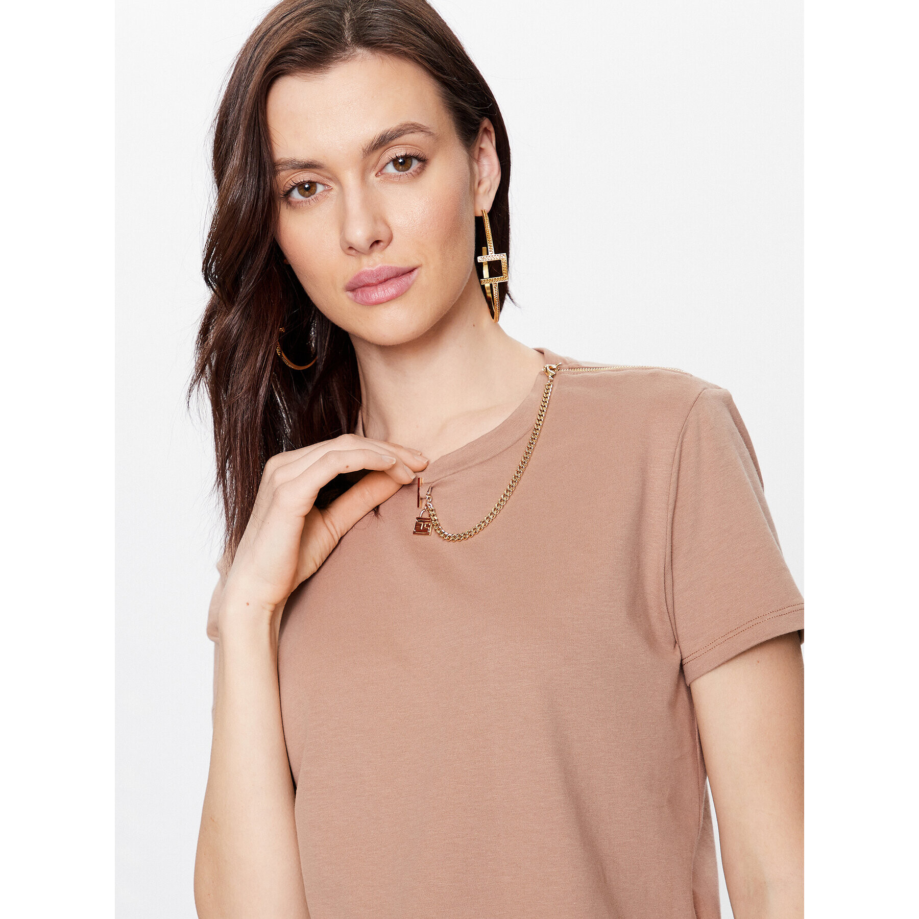 Elisabetta Franchi Тишърт MA-008-31E2-V160 Бежов Regular Fit - Pepit.bg