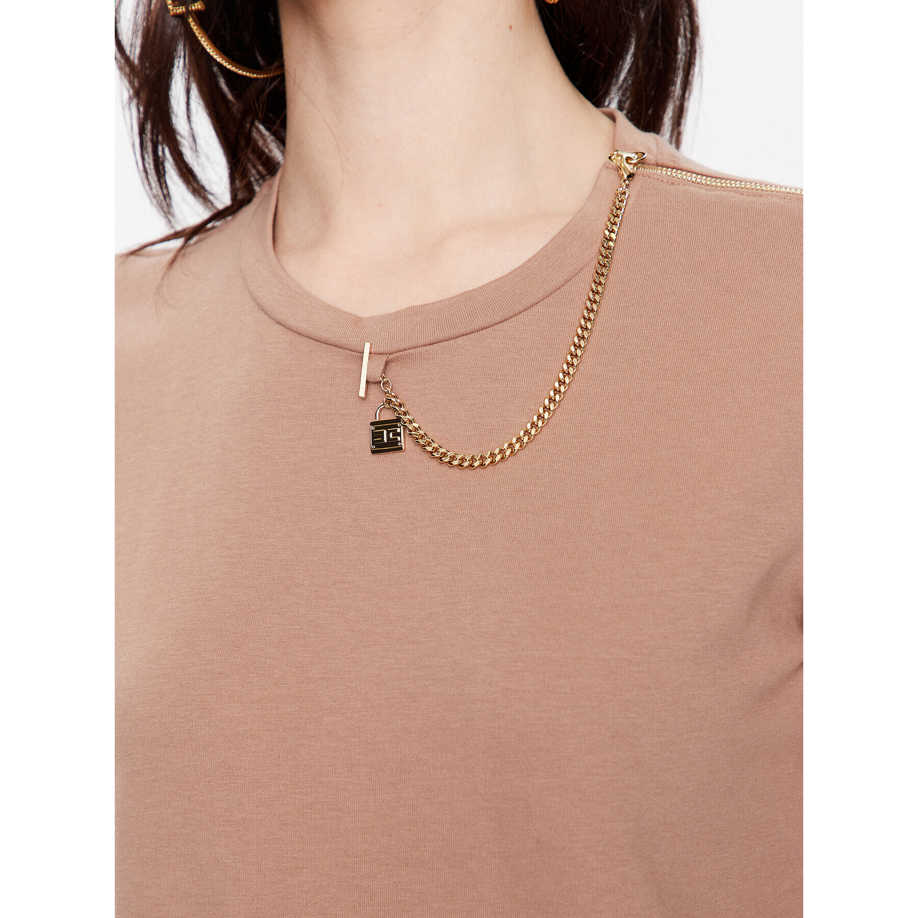 Elisabetta Franchi Тишърт MA-008-31E2-V160 Бежов Regular Fit - Pepit.bg