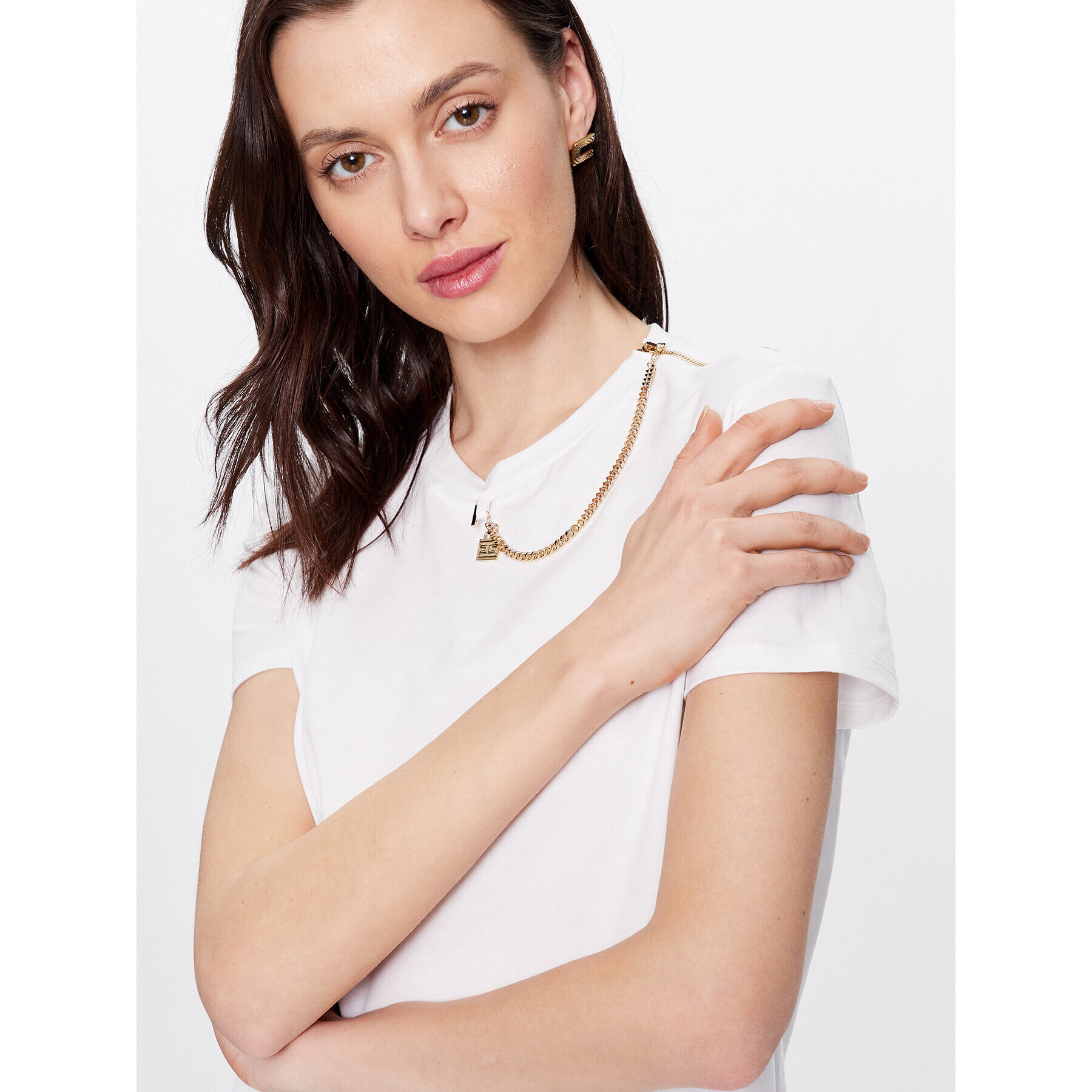Elisabetta Franchi Тишърт MA-008-31E2-V160 Бял Regular Fit - Pepit.bg