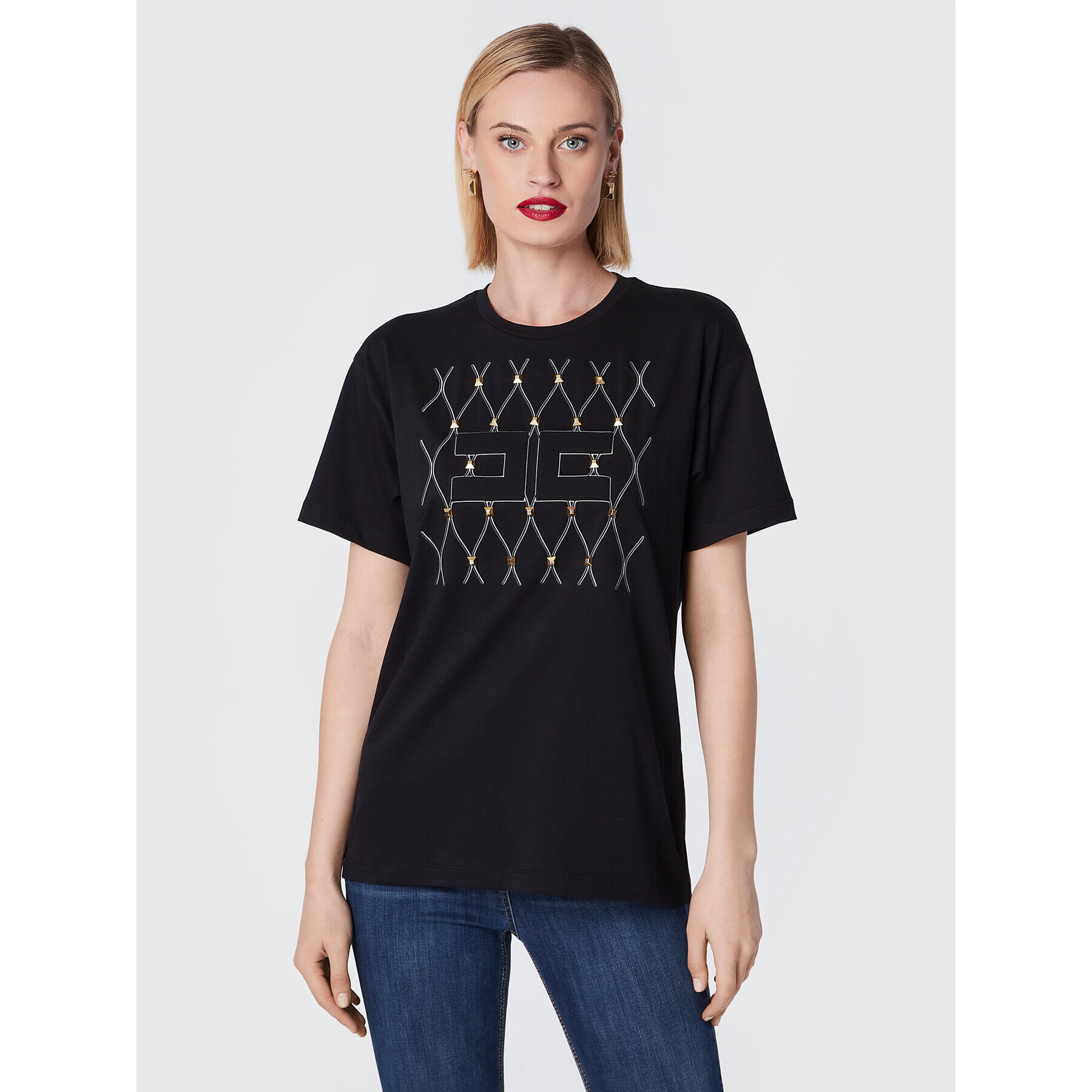Elisabetta Franchi Тишърт MA-018-26E2-V190 Черен Regular Fit - Pepit.bg