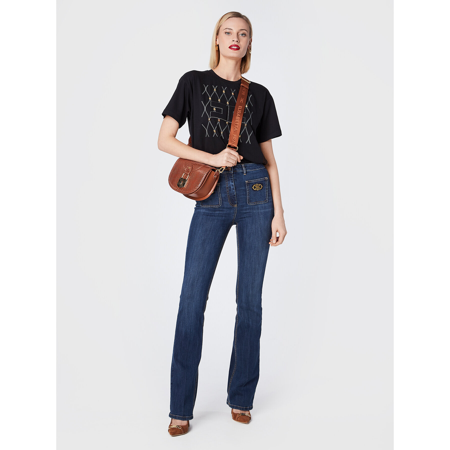 Elisabetta Franchi Тишърт MA-018-26E2-V190 Черен Regular Fit - Pepit.bg