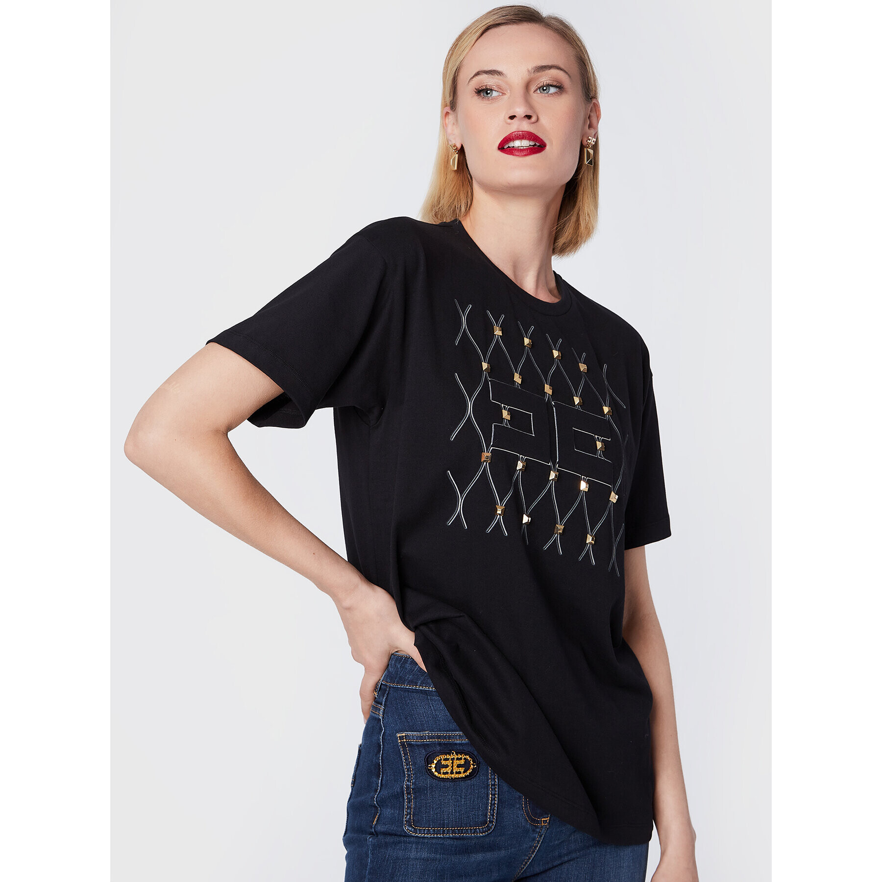 Elisabetta Franchi Тишърт MA-018-26E2-V190 Черен Regular Fit - Pepit.bg