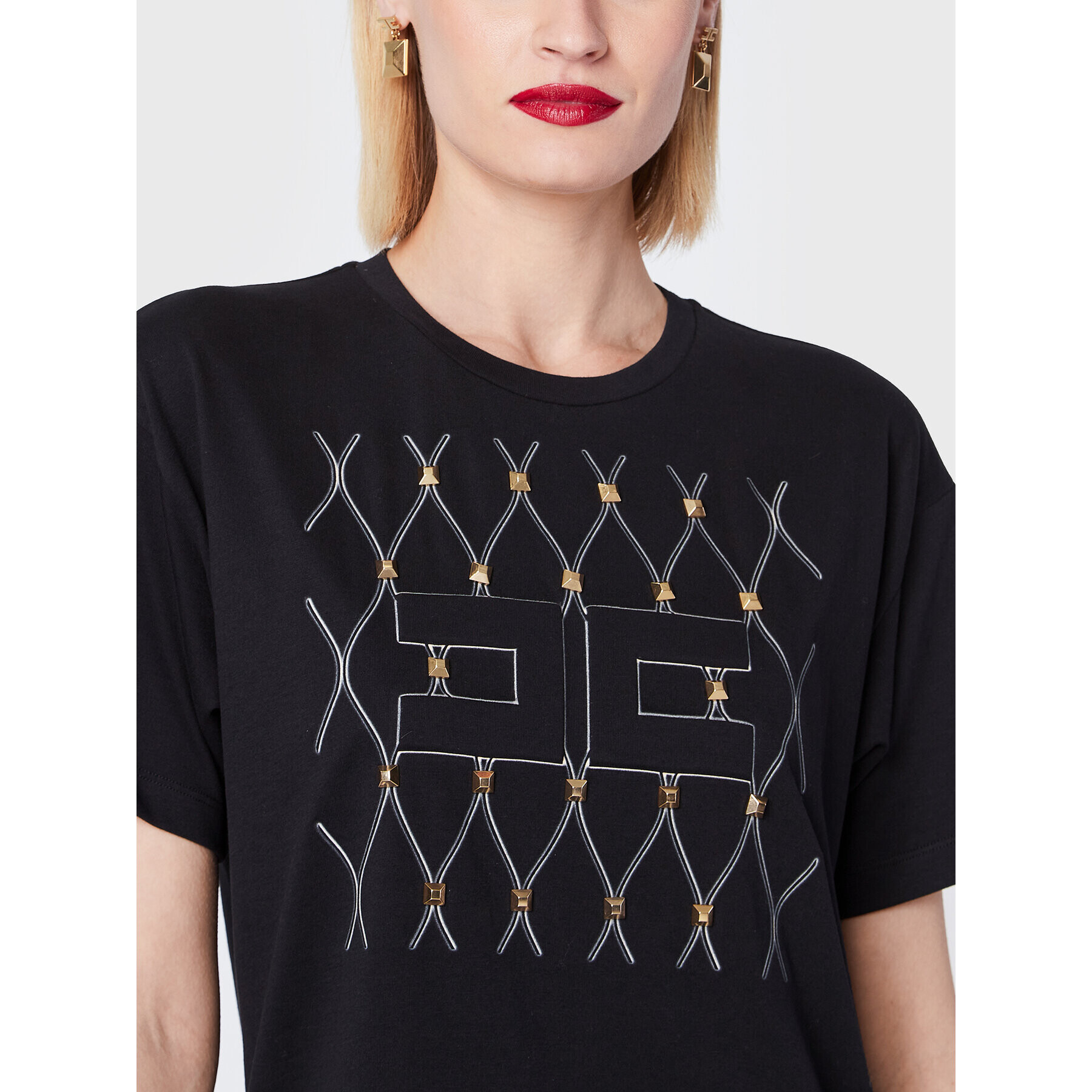 Elisabetta Franchi Тишърт MA-018-26E2-V190 Черен Regular Fit - Pepit.bg