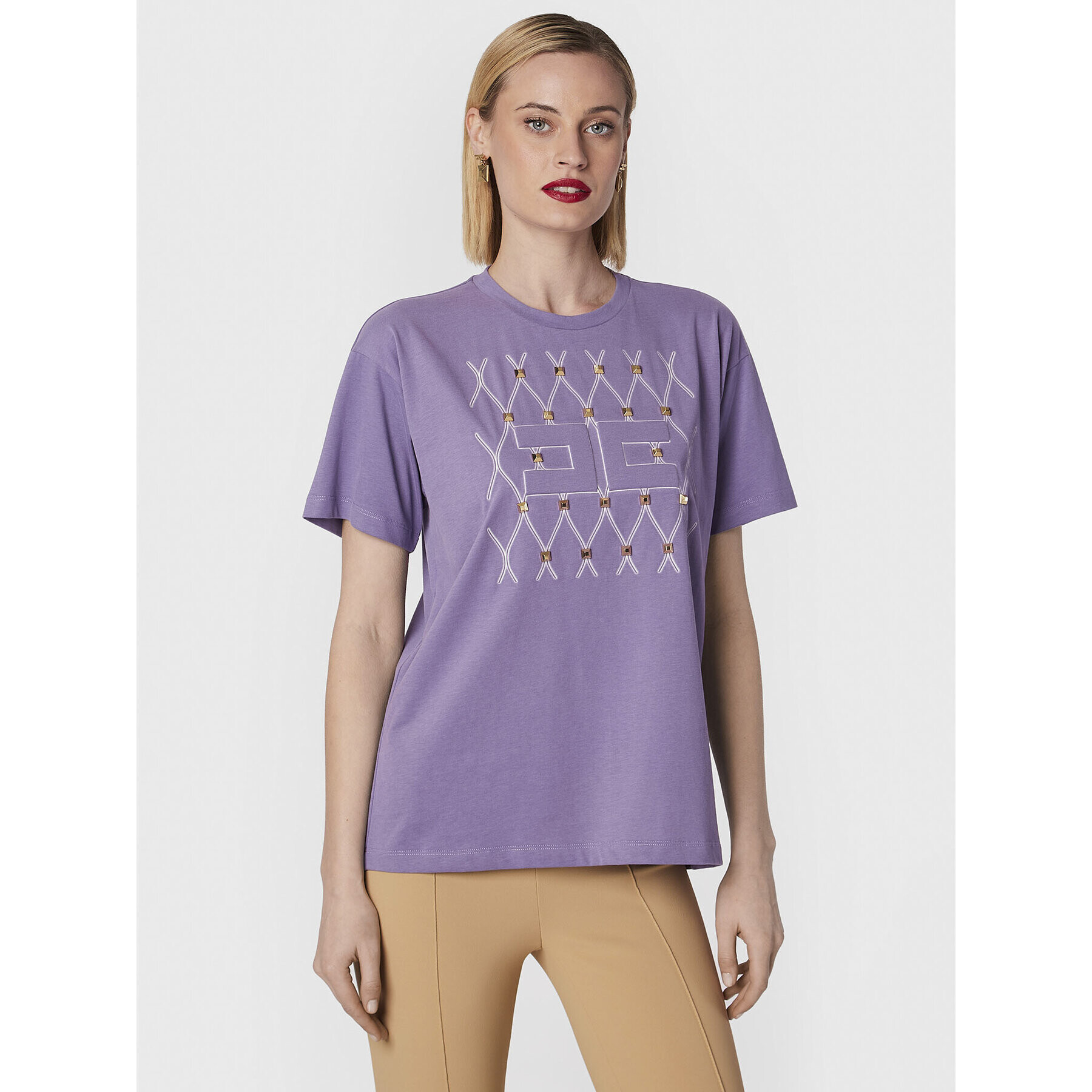 Elisabetta Franchi Тишърт MA-018-26E2-V190 Виолетов Regular Fit - Pepit.bg
