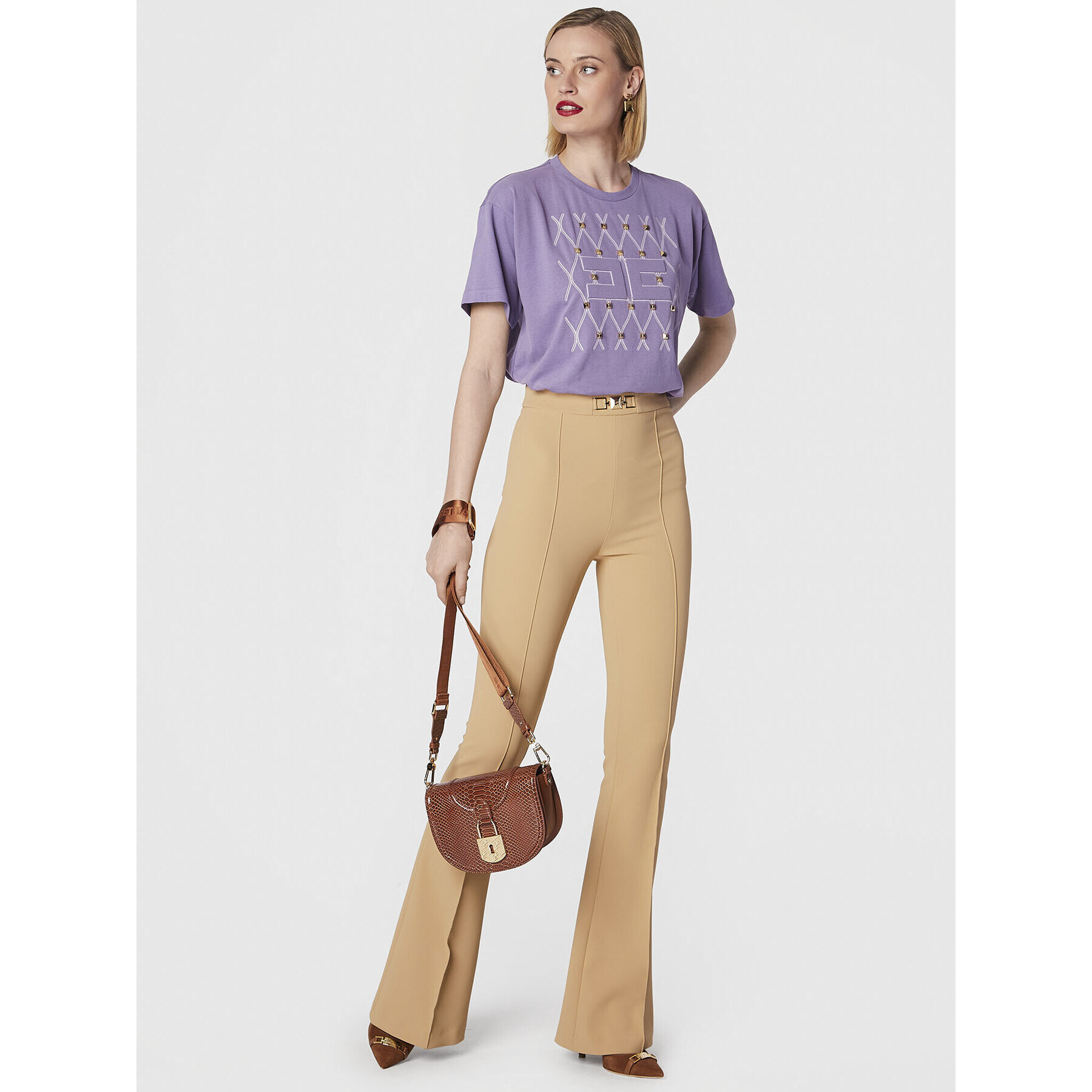 Elisabetta Franchi Тишърт MA-018-26E2-V190 Виолетов Regular Fit - Pepit.bg
