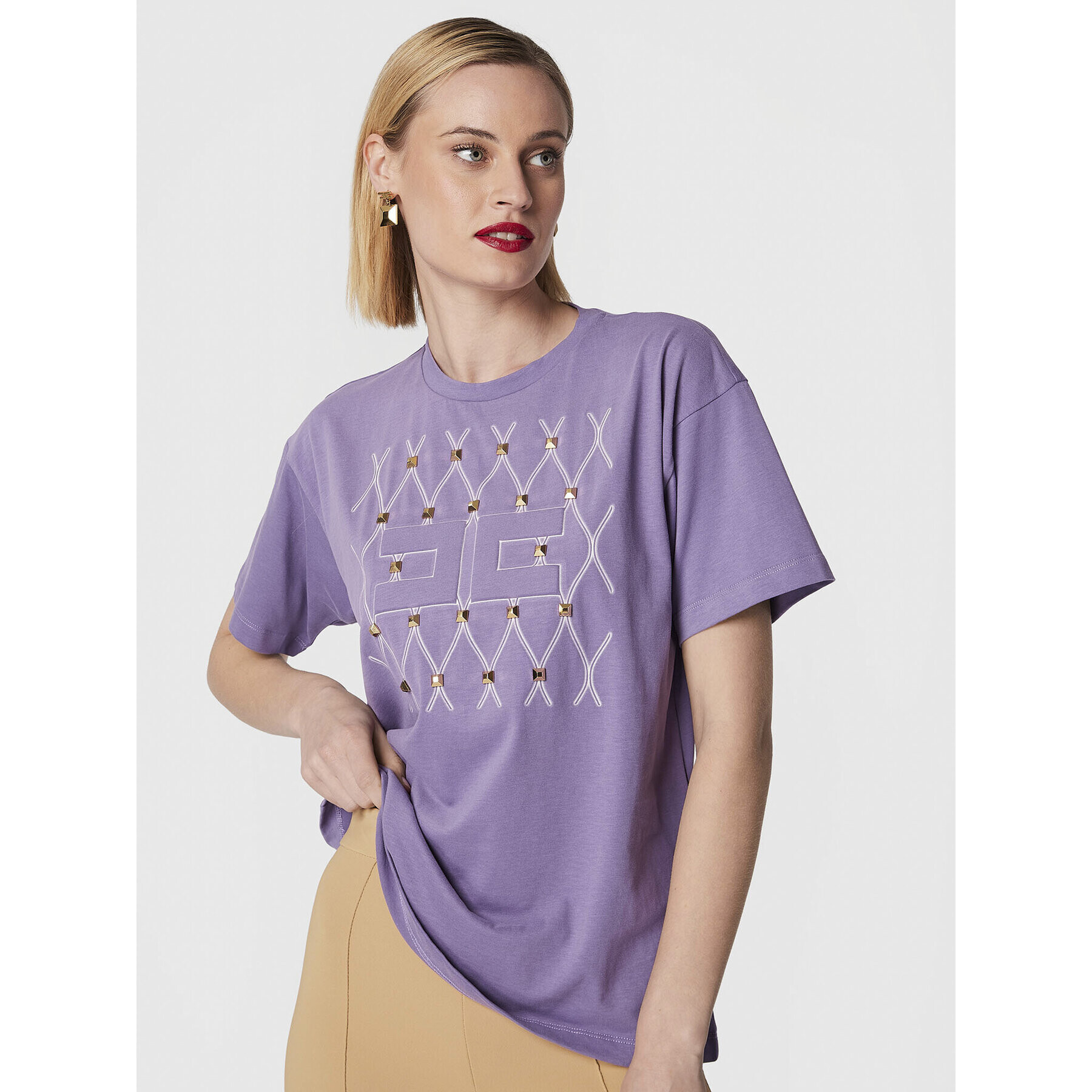 Elisabetta Franchi Тишърт MA-018-26E2-V190 Виолетов Regular Fit - Pepit.bg