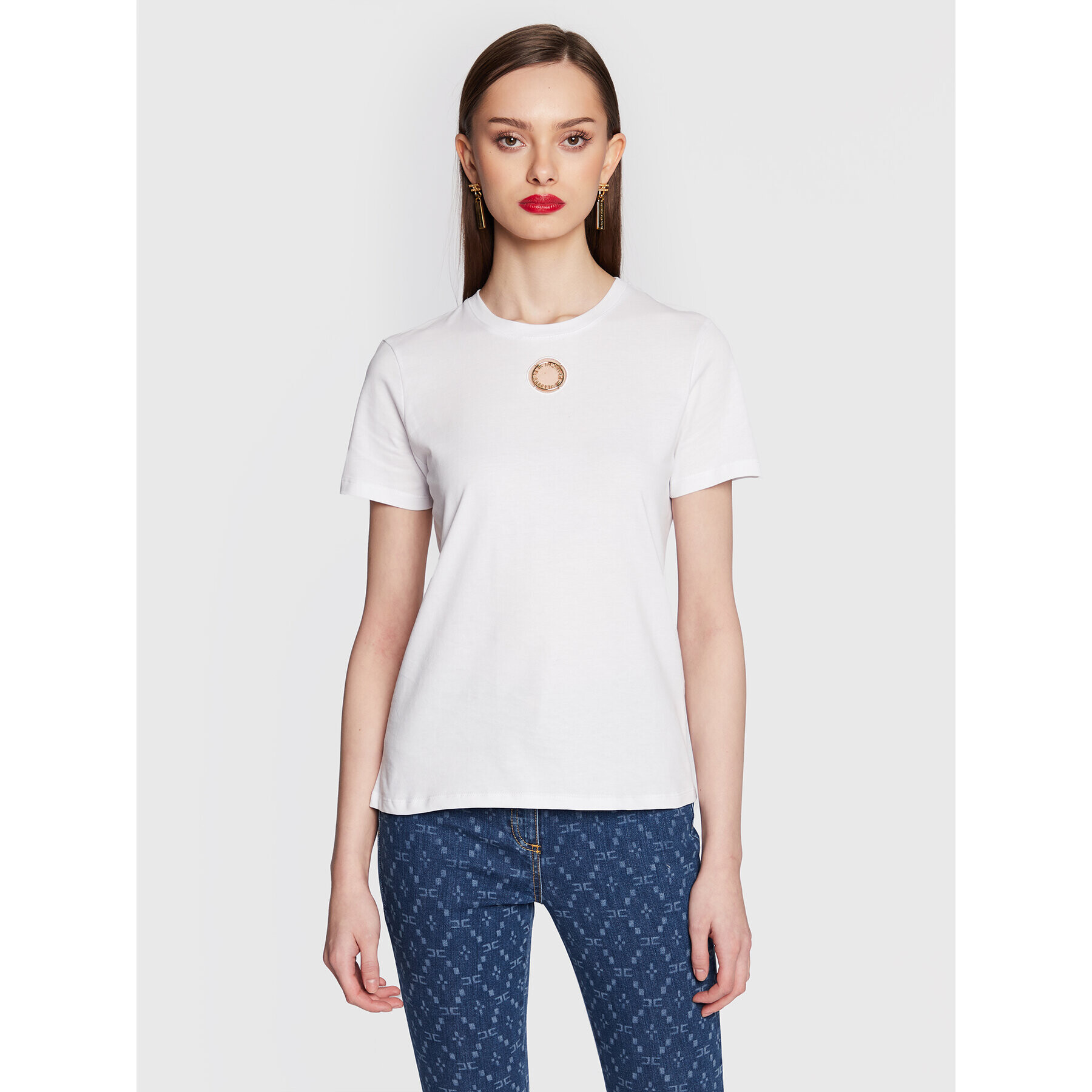 Elisabetta Franchi Тишърт MA-39N-31E2-V130 Бял Slim Fit - Pepit.bg