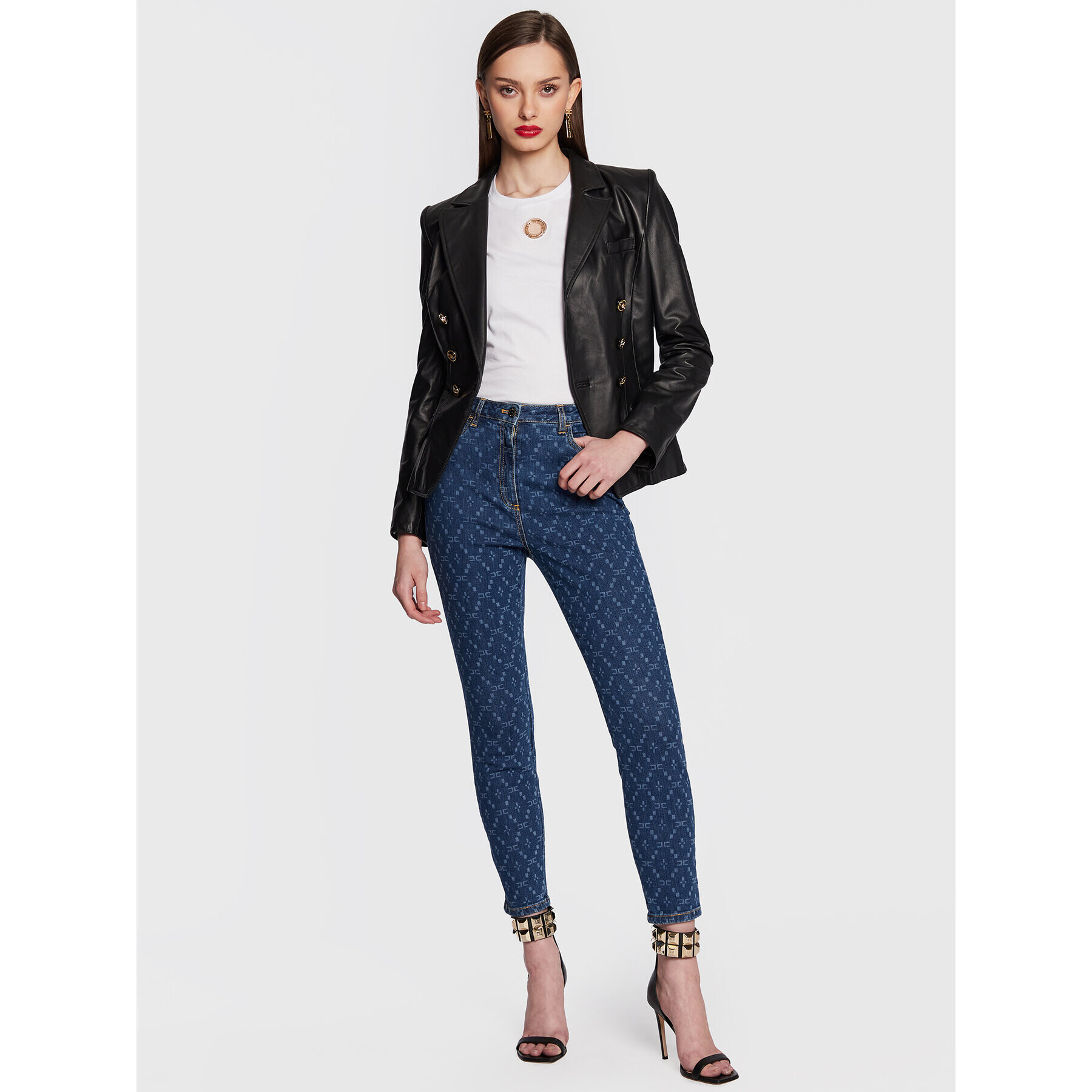 Elisabetta Franchi Тишърт MA-39N-31E2-V130 Бял Slim Fit - Pepit.bg