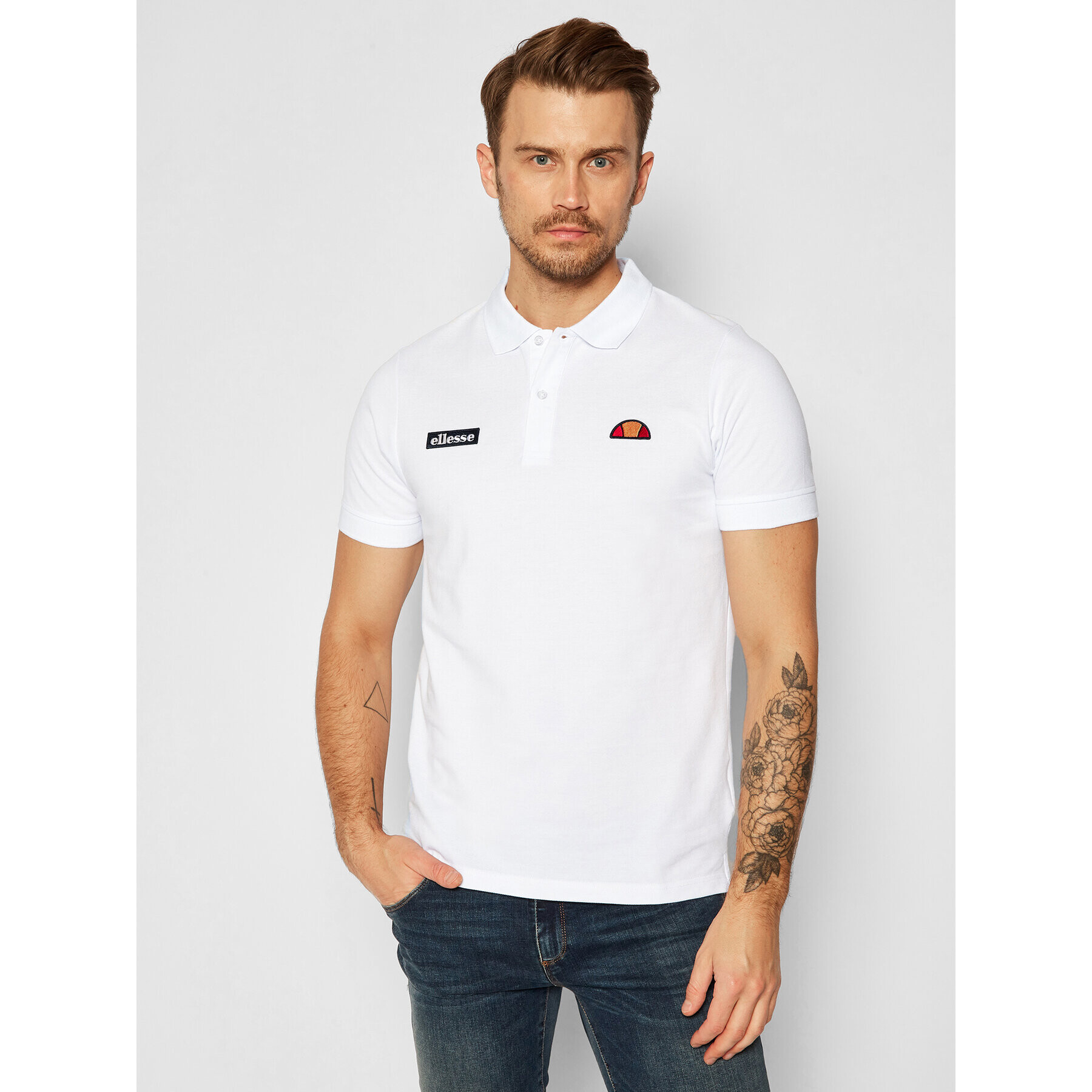 Ellesse Тениска с яка и копчета Montura SHS04475 Бял Regular Fit - Pepit.bg