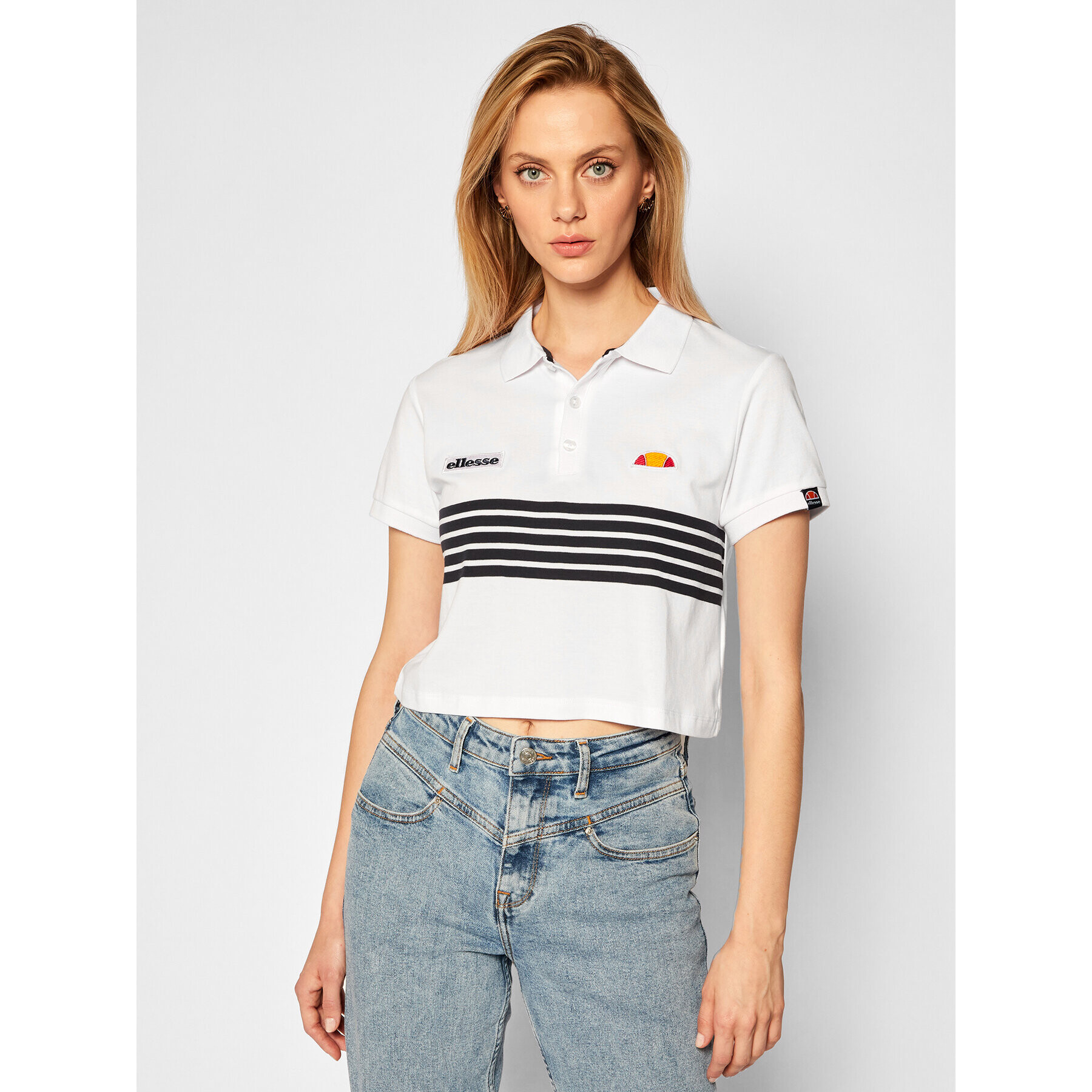 Ellesse Тениска с яка и копчета Annamaria Crop SGE08475 Бял Regular Fit - Pepit.bg