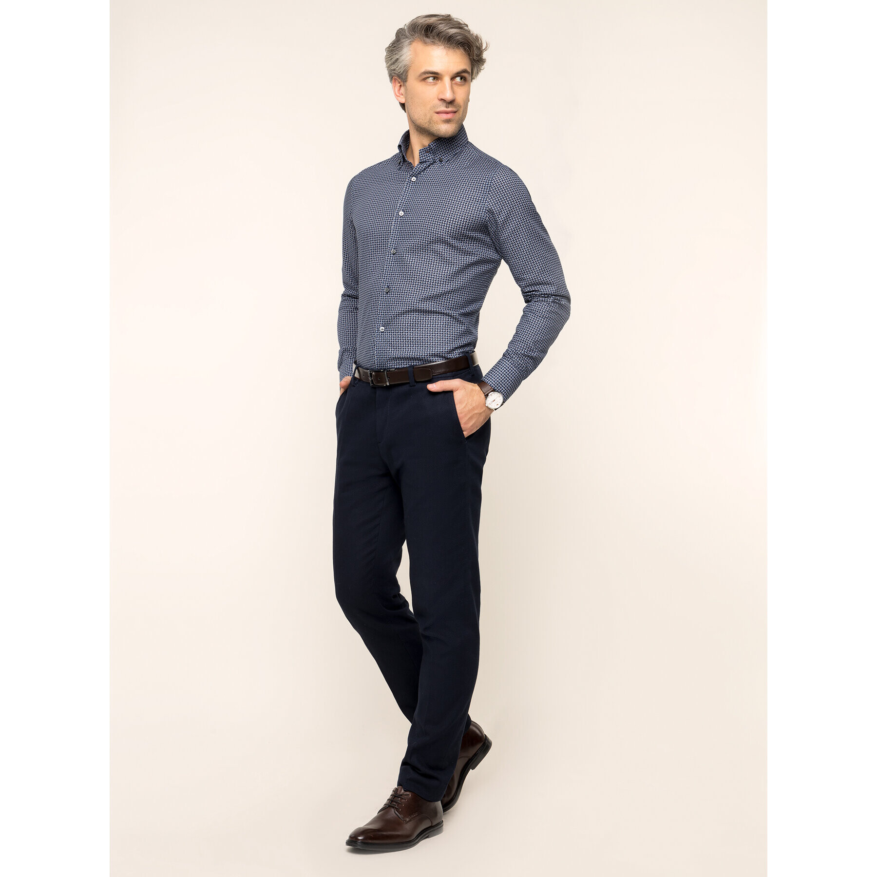 Emanuel Berg Риза H-Basel PEB46588 Тъмносин Modern Fit - Pepit.bg