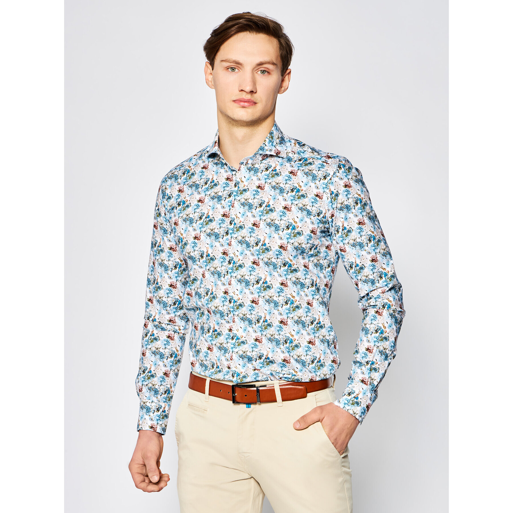 Emanuel Berg Риза Harvard HV37 Цветен Slim Fit - Pepit.bg