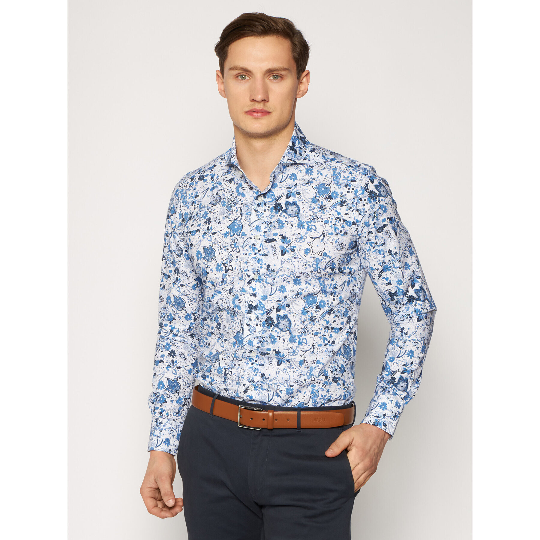 Emanuel Berg Риза Harvard HV37 Син Slim Fit - Pepit.bg