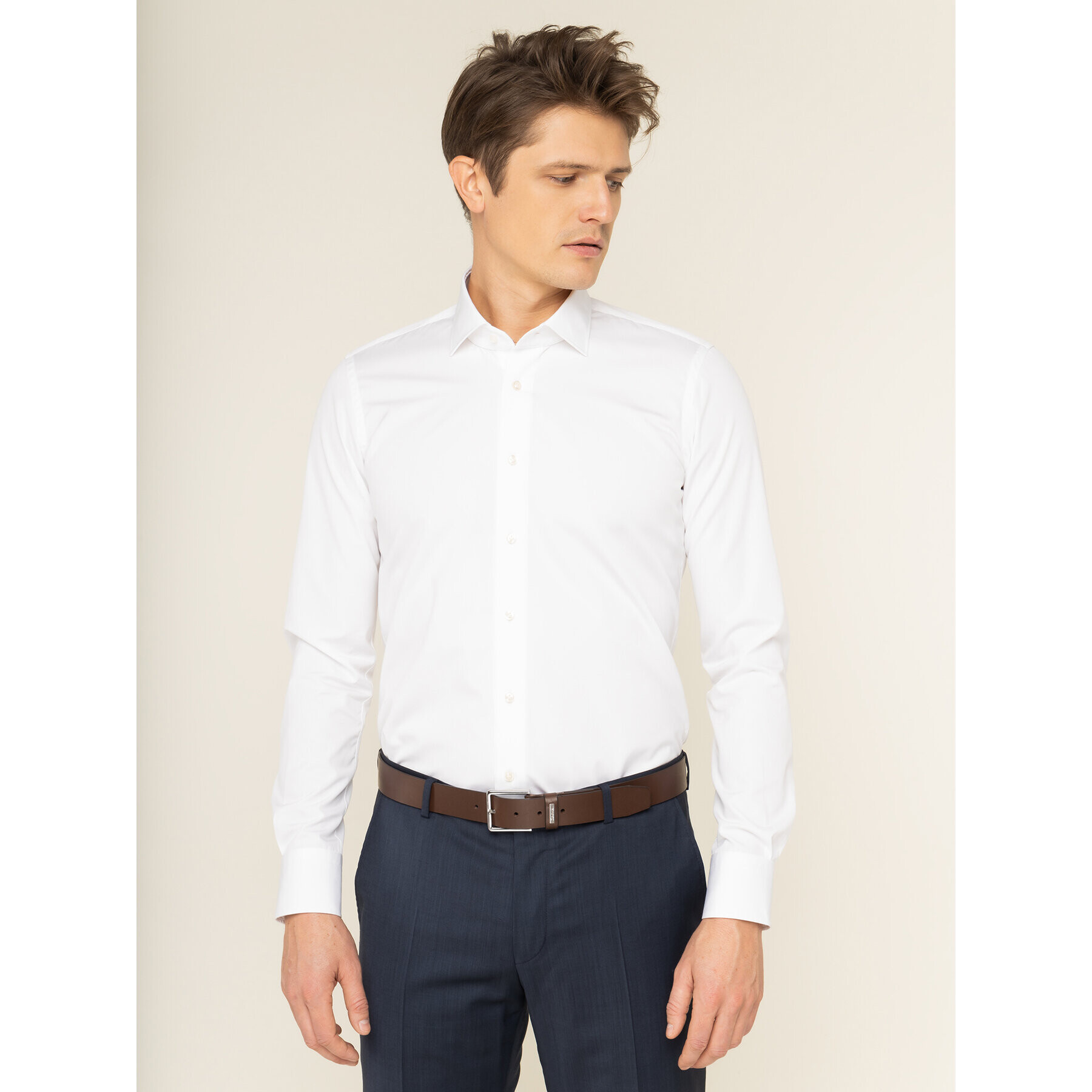 Emanuel Berg Риза MCR37 Бял Slim Fit - Pepit.bg