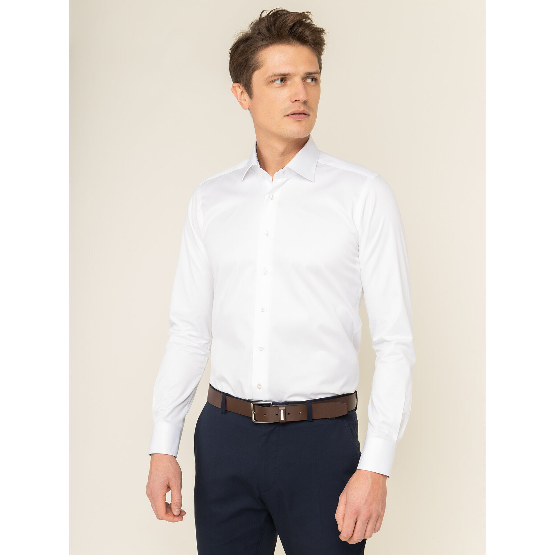 Emanuel Berg Риза Mr.Crown PEB46194 Бял Slim Fit - Pepit.bg