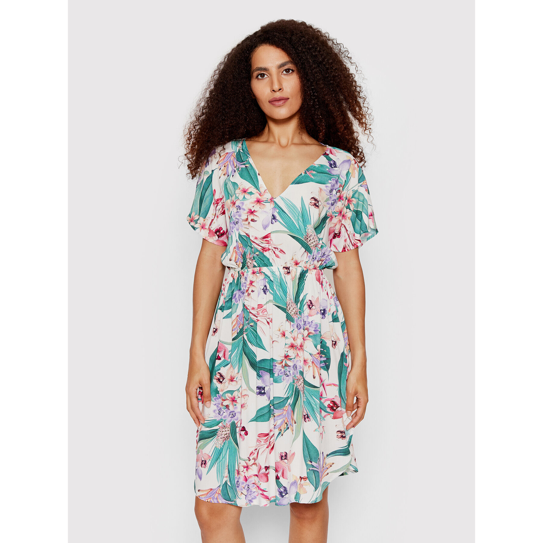 Esotiq Лятна рокля Pineapple 39883 Бял Regular Fit - Pepit.bg
