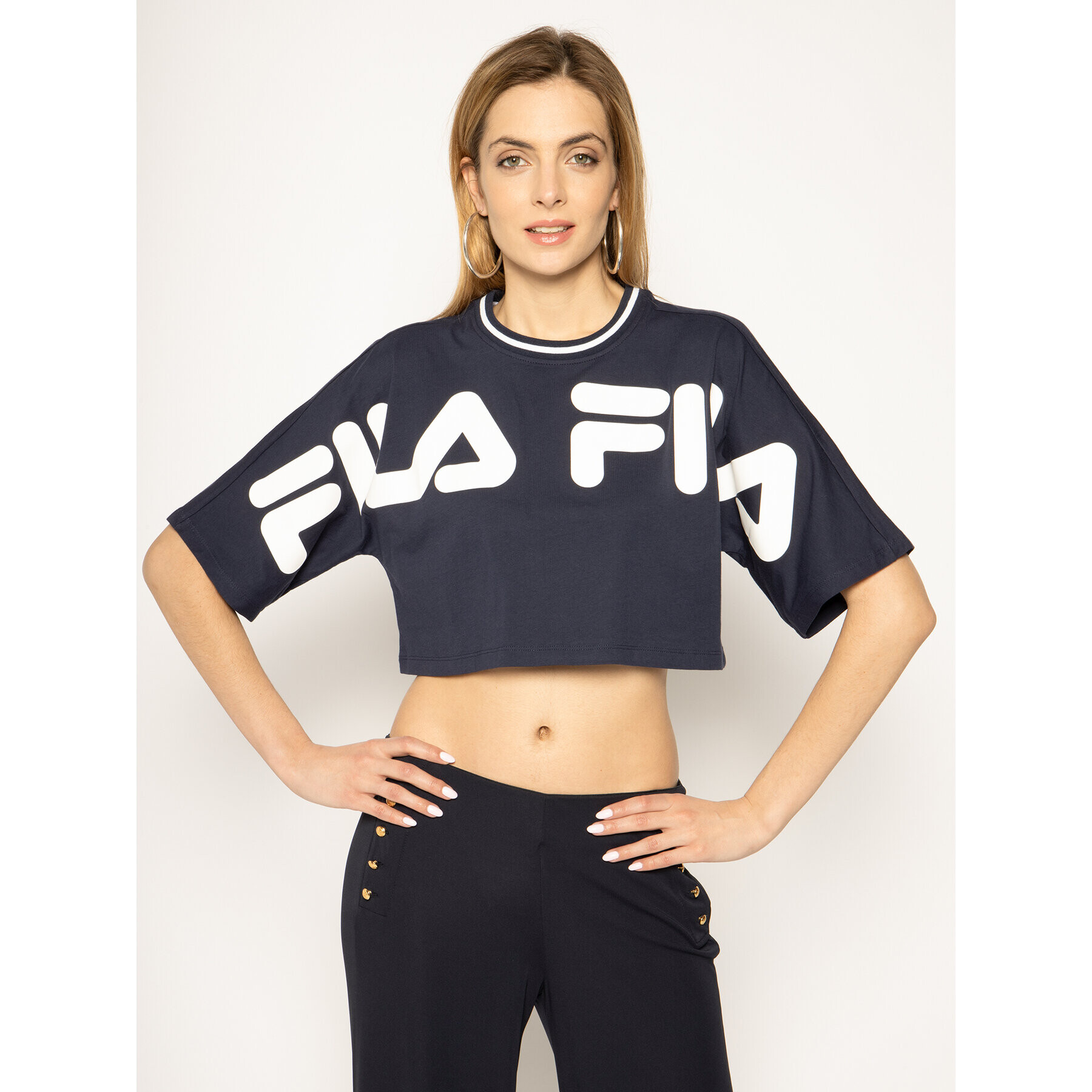 Fila Тишърт Barr 687497 Тъмносин Cropped Fit - Pepit.bg