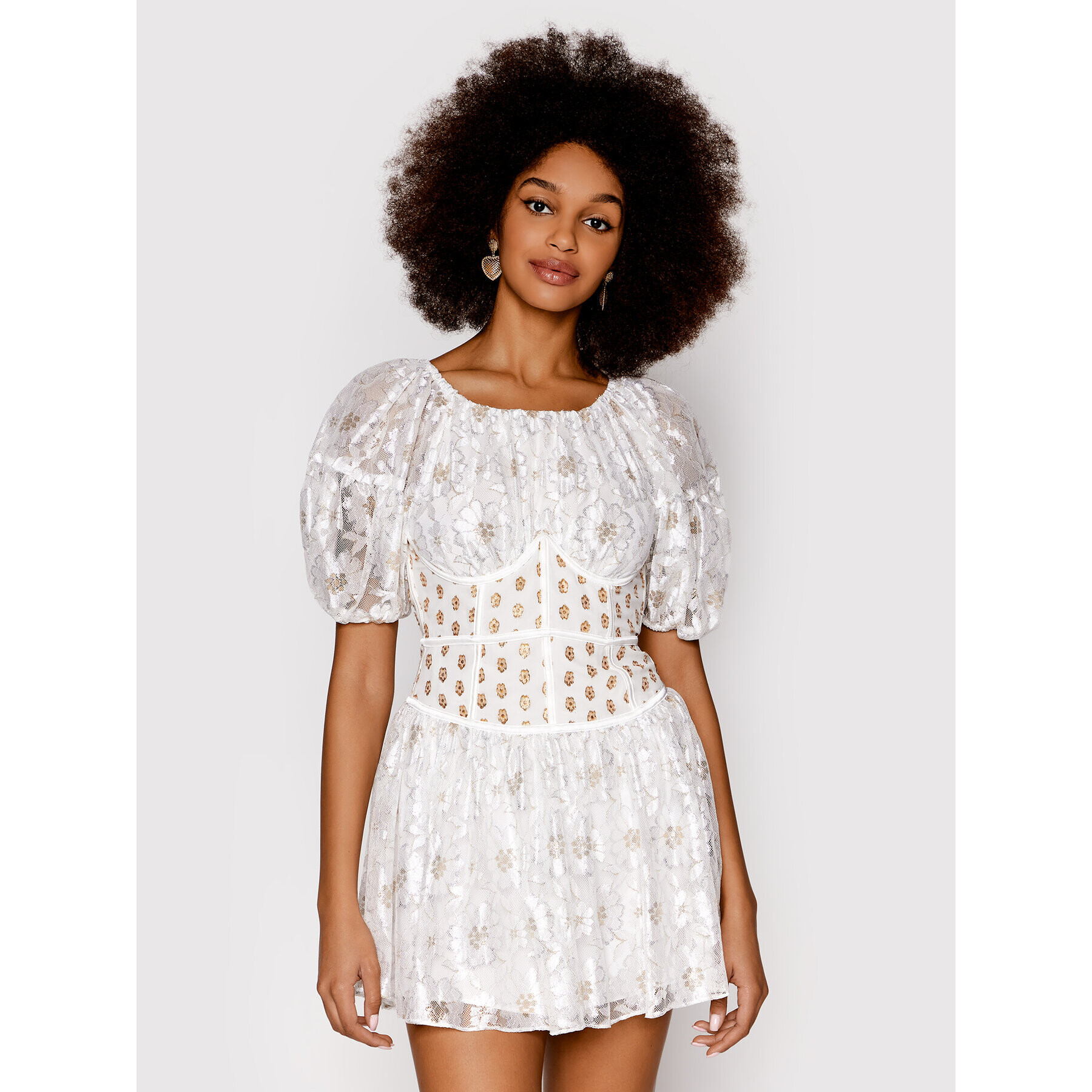 For Love & Lemons Коктейлна рокля Lupita CD2482 Бял Slim Fit - Pepit.bg