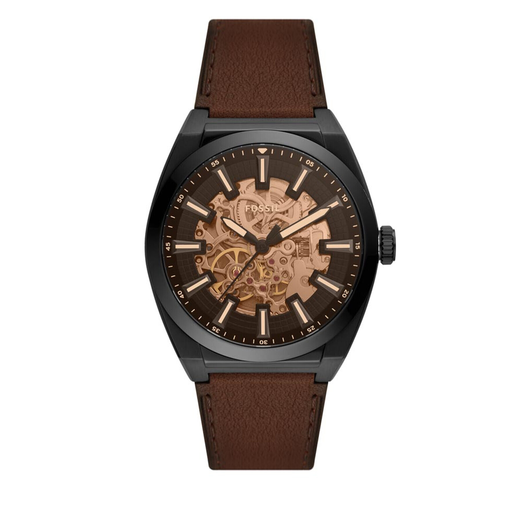 Fossil Часовник Everett Automatic Skeleton ME3207 Кафяв - Pepit.bg